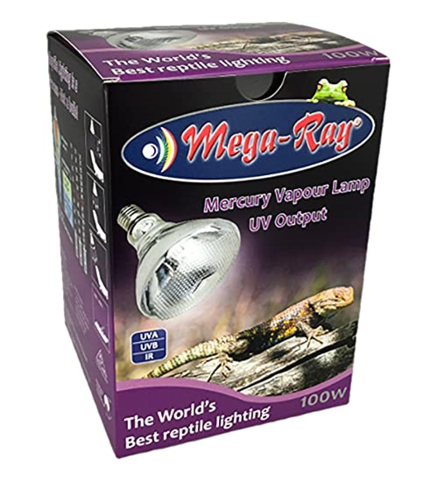 Mega-Ray 100w Reptile Mercury Vapour UV Output Basking Lamp UVA UVB IR
