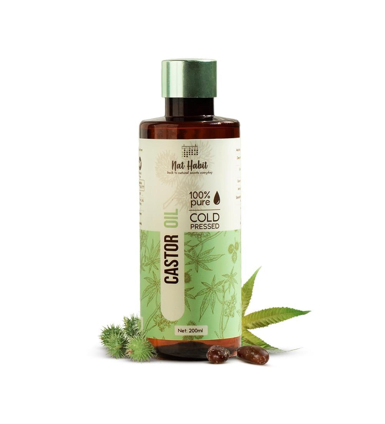 Nat Habit Cold Pressed 100% Pure Castor (Arandi) Oil for Women & Men Skin & Hair With Vitamin E Omega-6 & 9 Mineral Free - (200 ml) - Buy Online on GoSupps.com