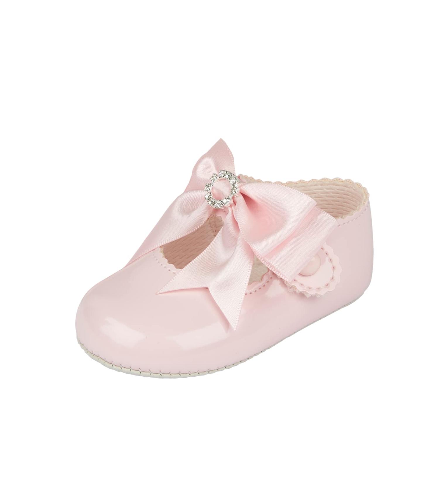 Baypods Baby Girls Soft Soled Pre Walker Shoes with Diamante Bow - Pink Patent | Made in England | Size 1 UK - Buy Online on GoSupps.com