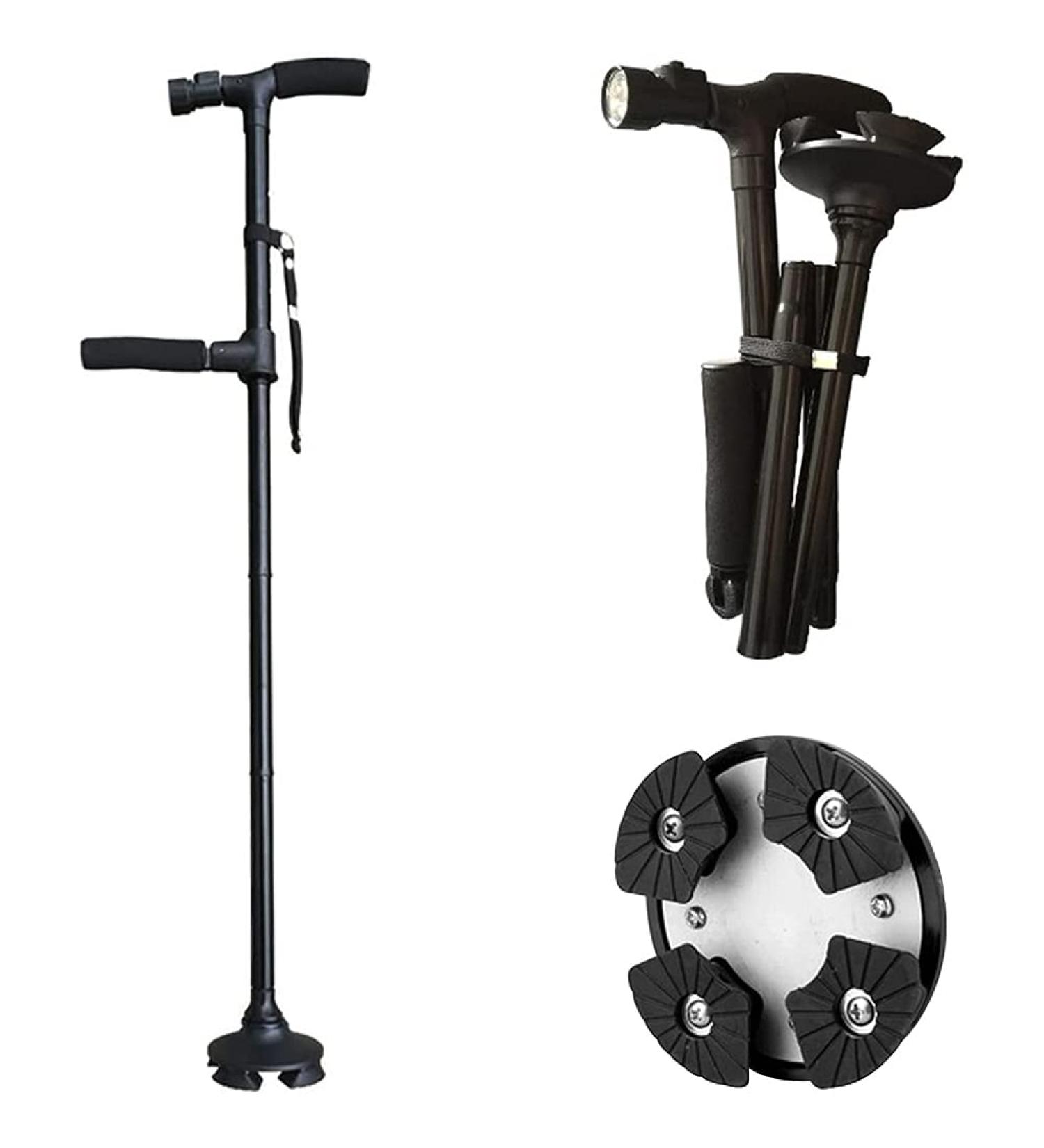 Folding Walking Cane with LED Light Anti-Slip Pivoting Quad Base Height Adjustable Walking Stick for Man/Woman Surprise Gift - Buy Online on GoSupps.com