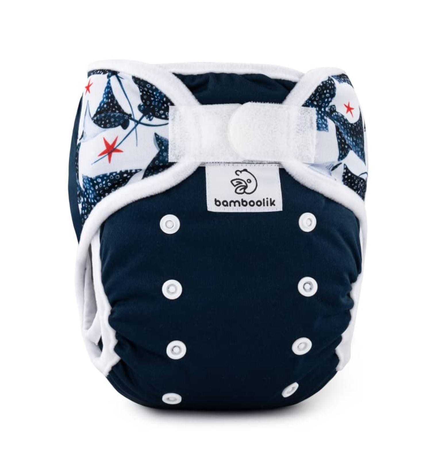 Bambooolik Duo Overpants | Adjustable Washable Cloth Diapers | Velcro Nappy Liners | Reusable Eco-Friendly Diapers | Made in EU - Dark Blue & Rays - Buy Online on GoSupps.com