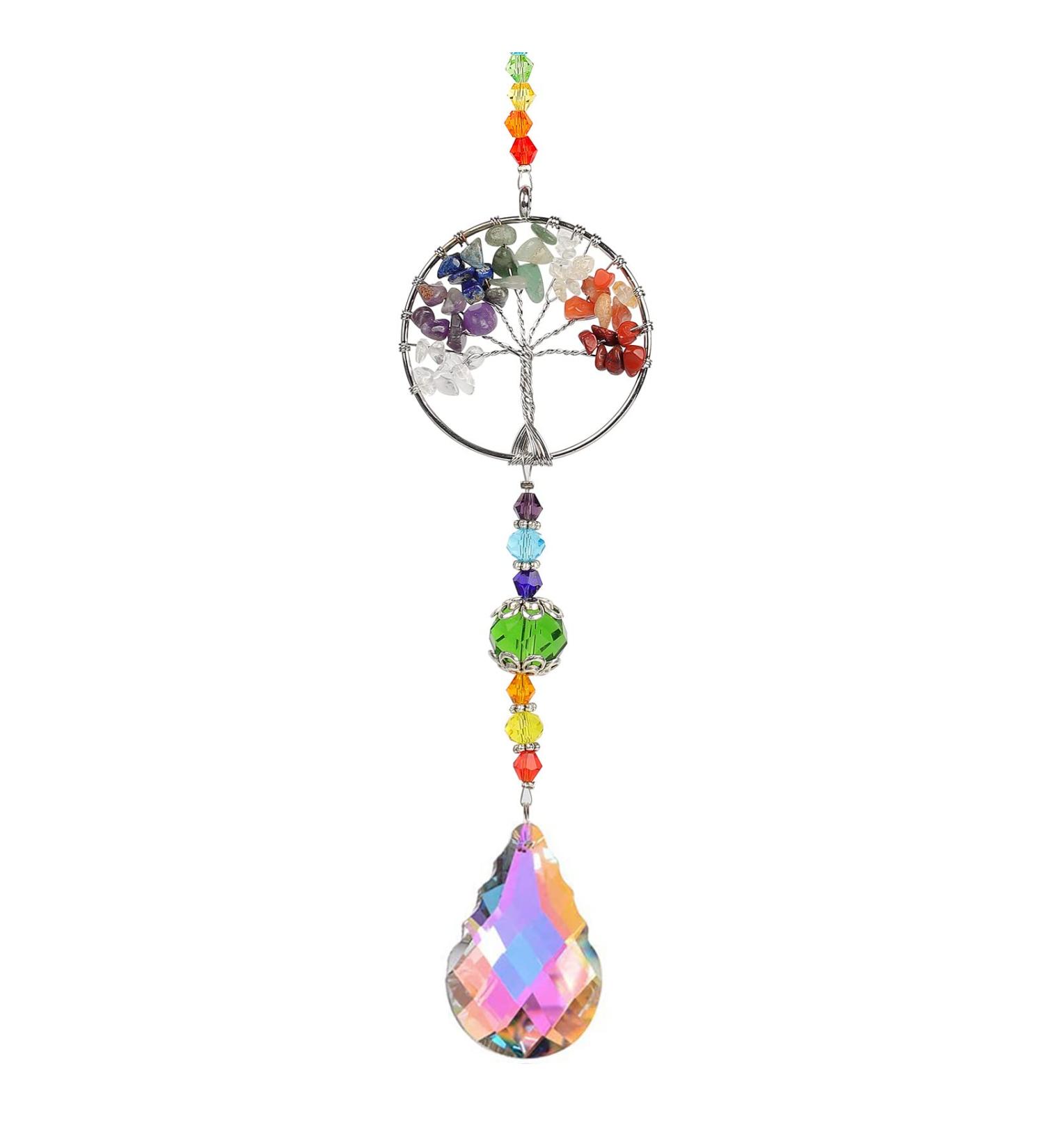 Chakra Healing Crystal Stone Sun Catcher Tree of Life Pendant - Natural Quartz Gemstone Rainbow Maker for Windows - Spiritual Gift for Women - Buy Online on GoSupps.com
