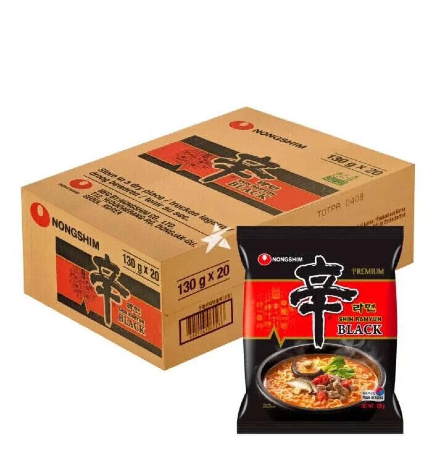 Nong Shim SHIN BLACK Ramyun Korean Premium Spicy Ramen Noodles 130g (Pack of 20) HALAL - Buy Online on GoSupps.com