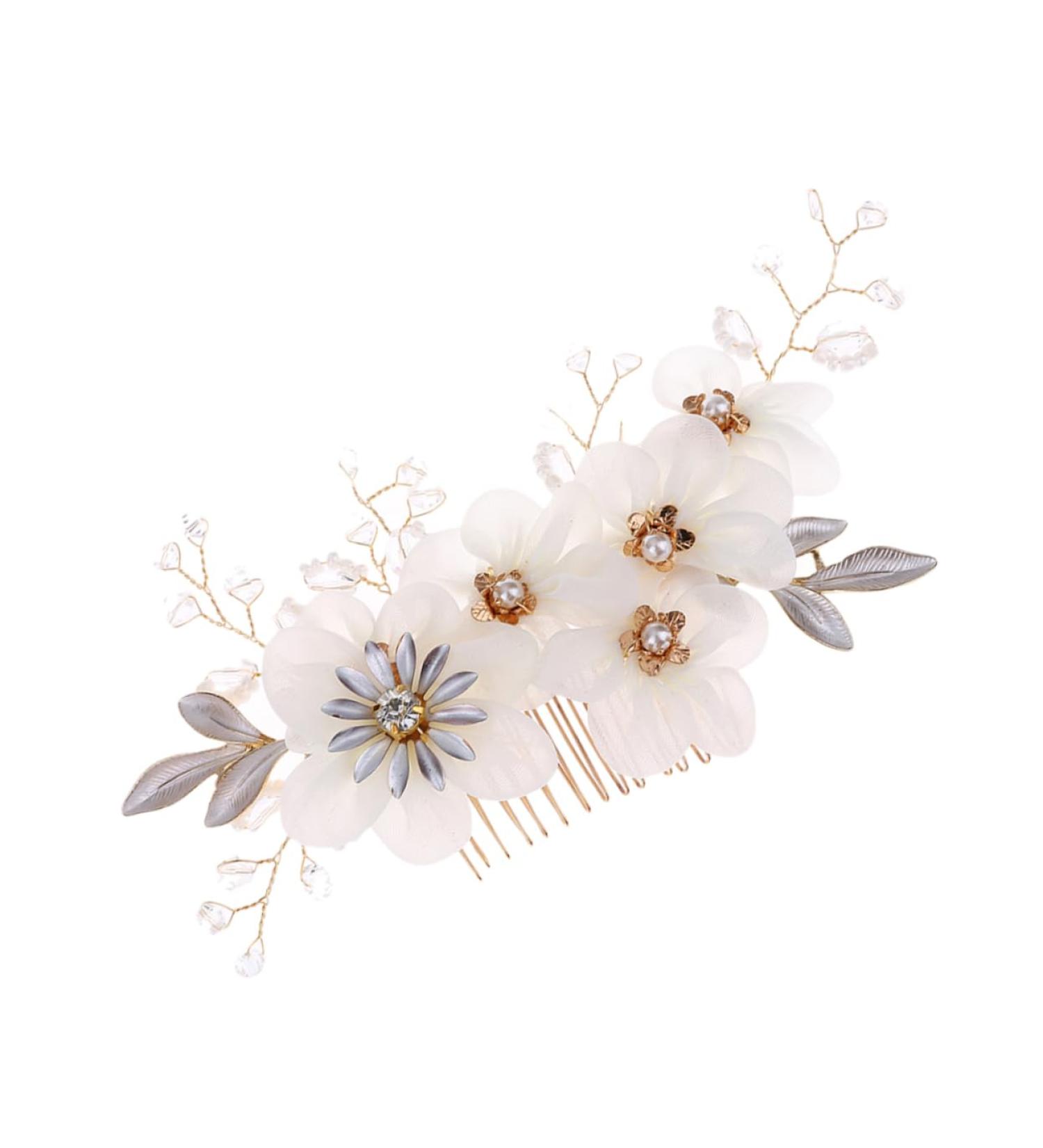 minkissy Pearl Side Hair Comb Wedding Headwear Floral Hair Accessories Metal Hair Comb Metal Hair Barrettes Pearl Hair Comb Rhinestone Barrettes Cloth Flowers European and American Bride - Buy Online on GoSupps.com