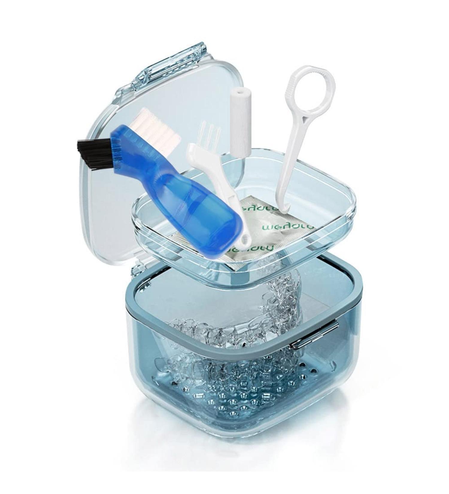 Absbas Dentures Cleaning Bath Set | Complete Kit for Invisible Braces & Dentures - Includes Brush Basket & More - Ideal for Home & Clinic Use - Buy Online on GoSupps.com