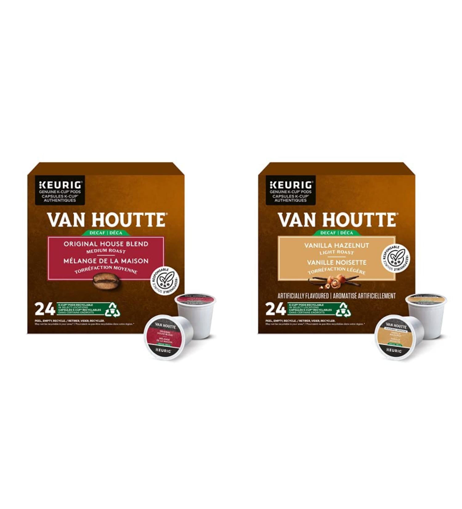 Van Houtte Original House Decaf K-Cup Coffee Pods 24 Count For Keurig Coffee Makers & Vanilla Hazelnut Decaf K-Cup Coffee Pods 24 Count For Keurig Coffee Makers