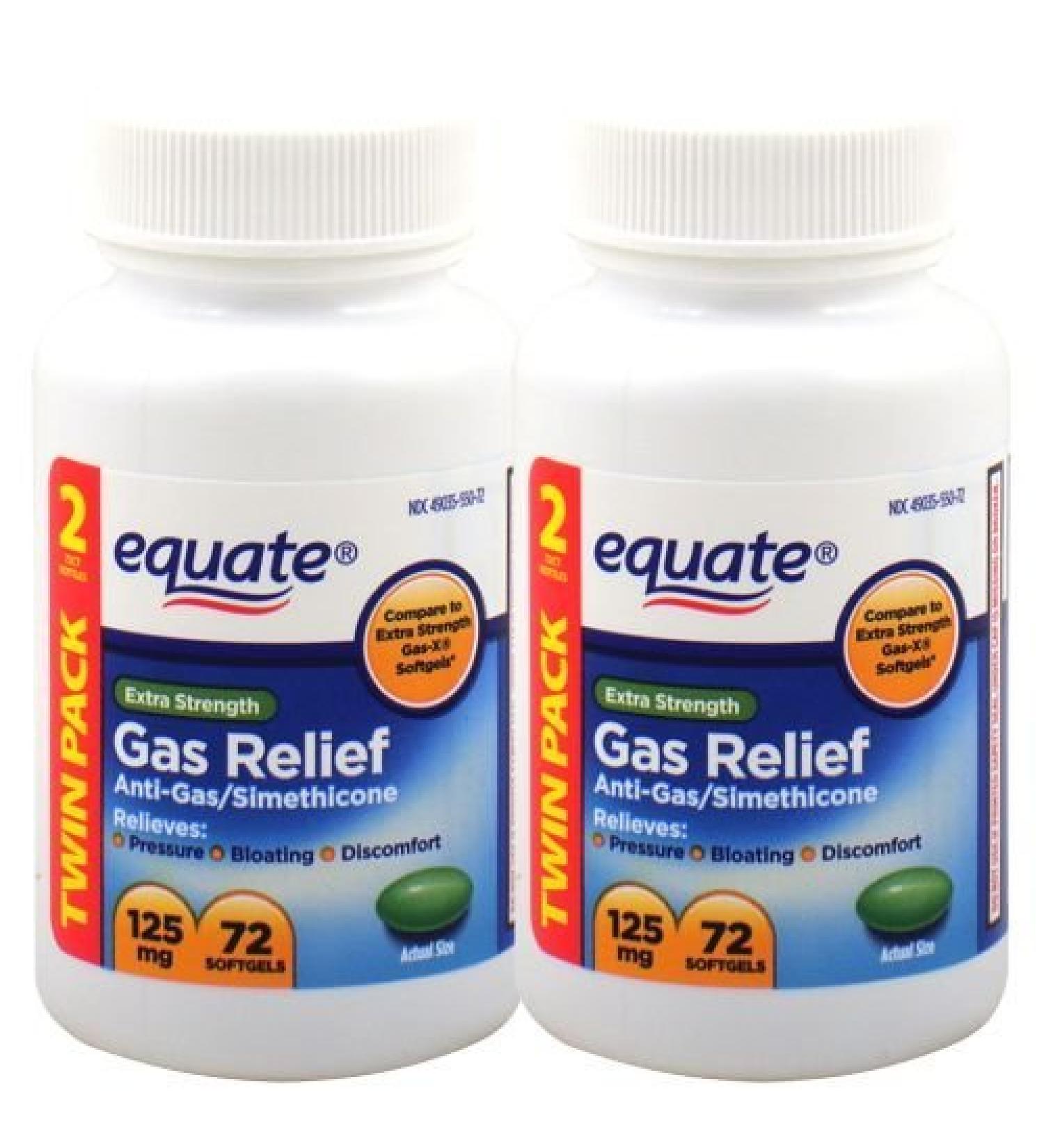 Equate Extra Strength 125 mg Gas Relief, 72-softgels Bottle (Pack of 2)