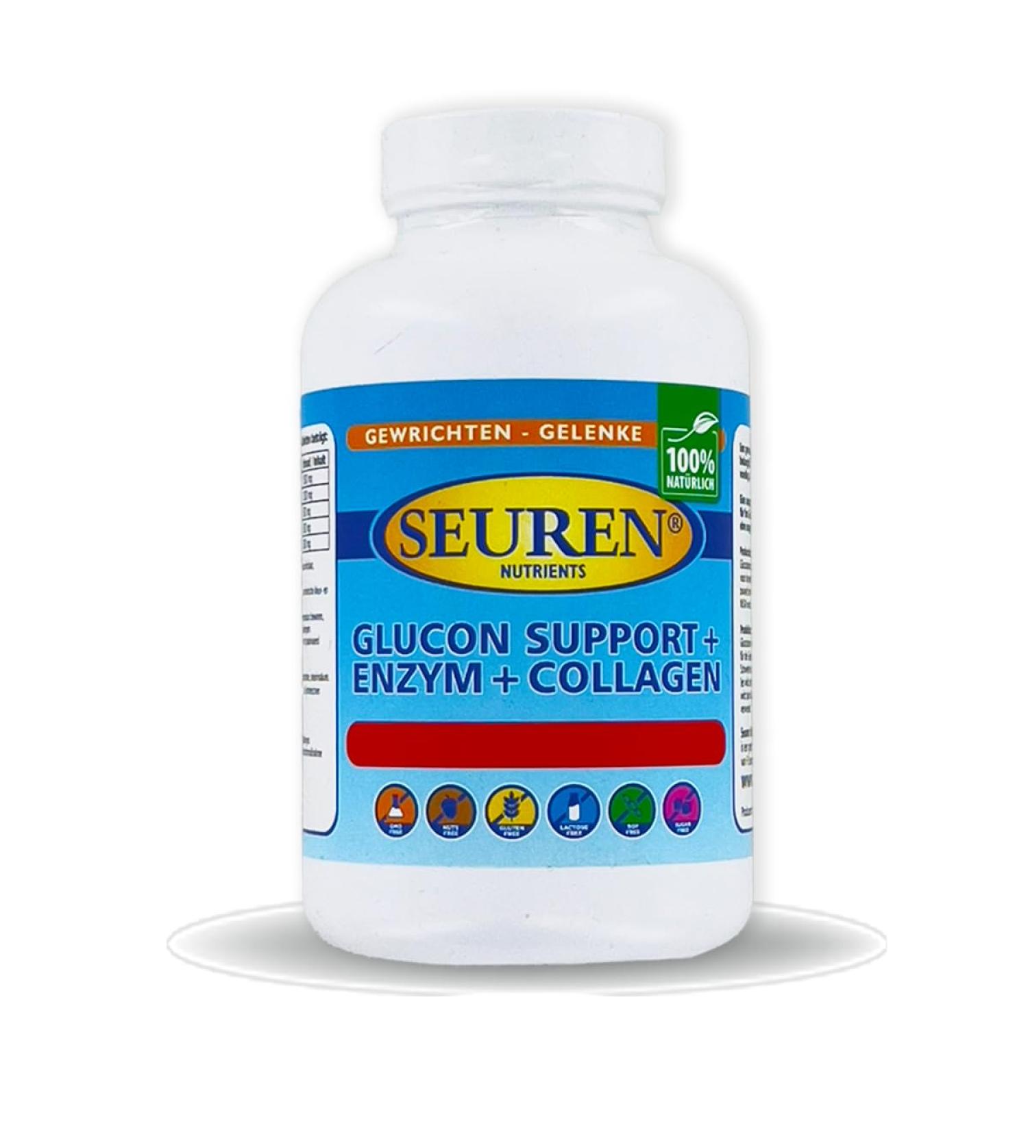 Seuren Nutrients Glucon Support - 200 Tablets | Glucosamine Collagen & Enzymes | Gluten-Free Lactose-Free Sugar-Free 100% Natural Supplements for Joint Health - Buy Online on GoSupps.com