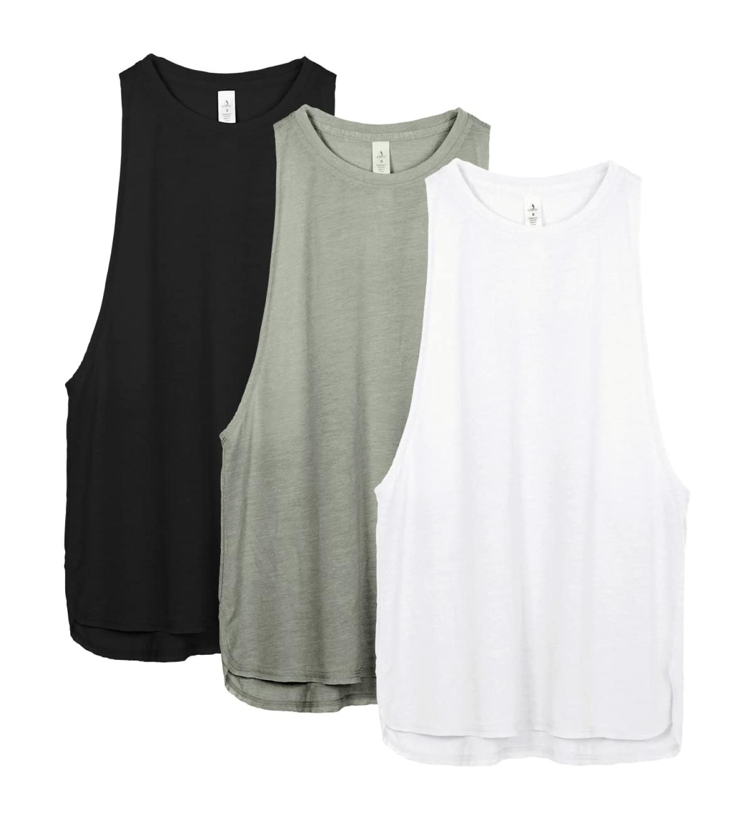 Icyzone Workout Tank Tops for Women - Pack of 3 Running Muscle Tank Sport Gym Yoga Athletic Shirts in Black/White/Grey - Size Medium - Buy Online on GoSupps.com