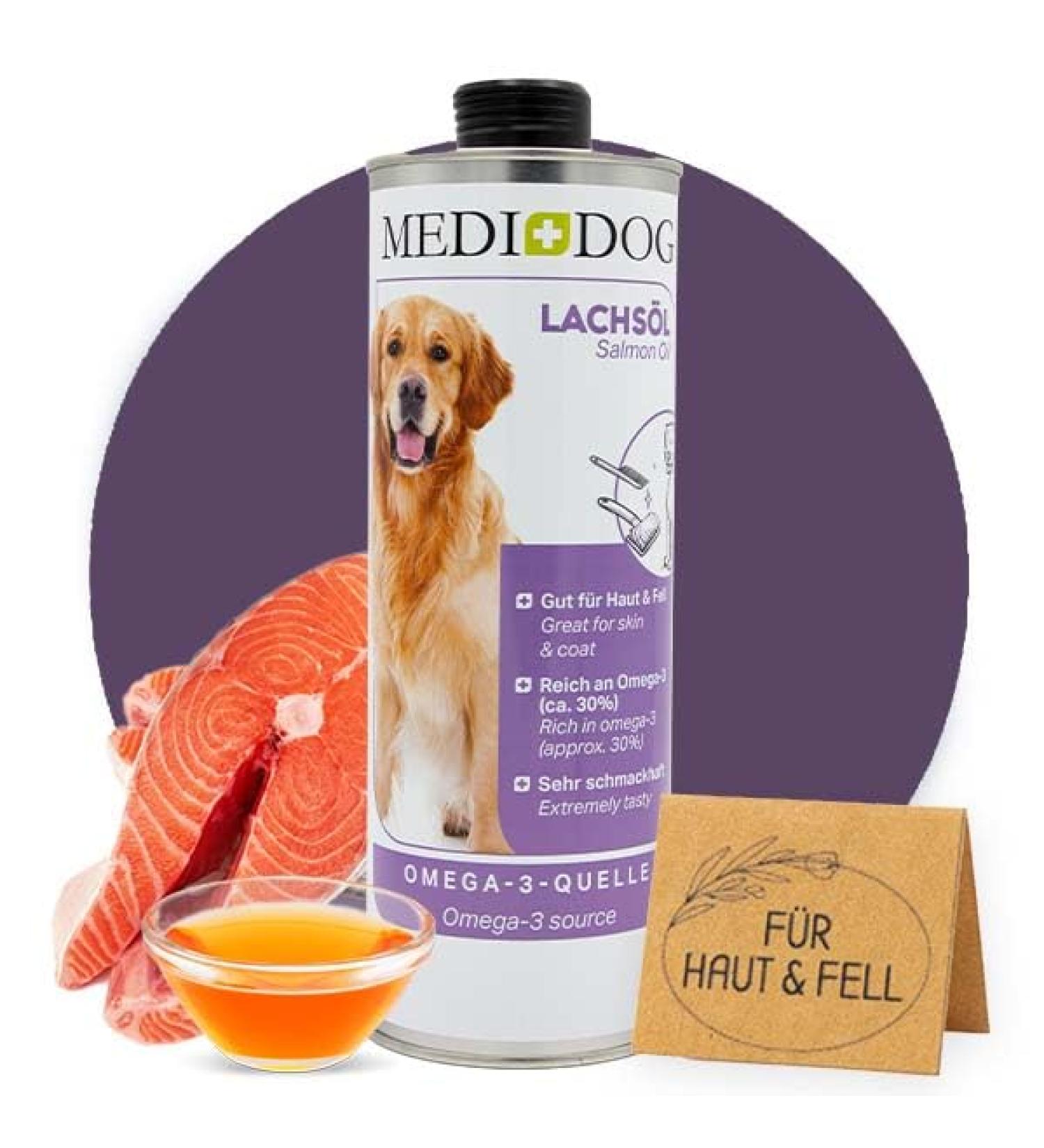 MEDIDOG Premium Salmon Oil - 1000 ml | Omega-3 Skin & Coat Care for Dogs | International Shipping Available - Buy Online on GoSupps.com