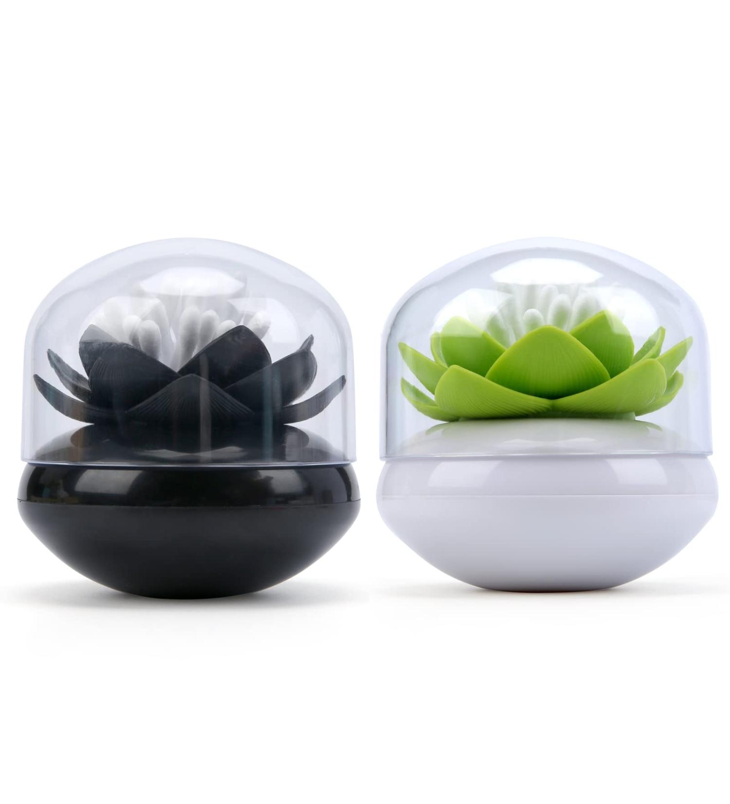 Buy Just 2 Pieces Lotus Qtip Holder - Stylish Cotton Swab & Toothpick Organizer (Green & Black) for Bathroom Decor - International Shipping Available - Buy Online on GoSupps.com