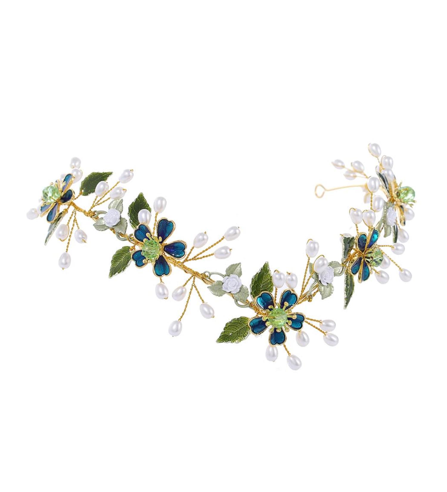 IYOU Flower Fairy Headband Green Pearls Wedding Crown Leaf Bridal Bridesmaid Elf Hair Accessories for Women - Buy Online on GoSupps.com