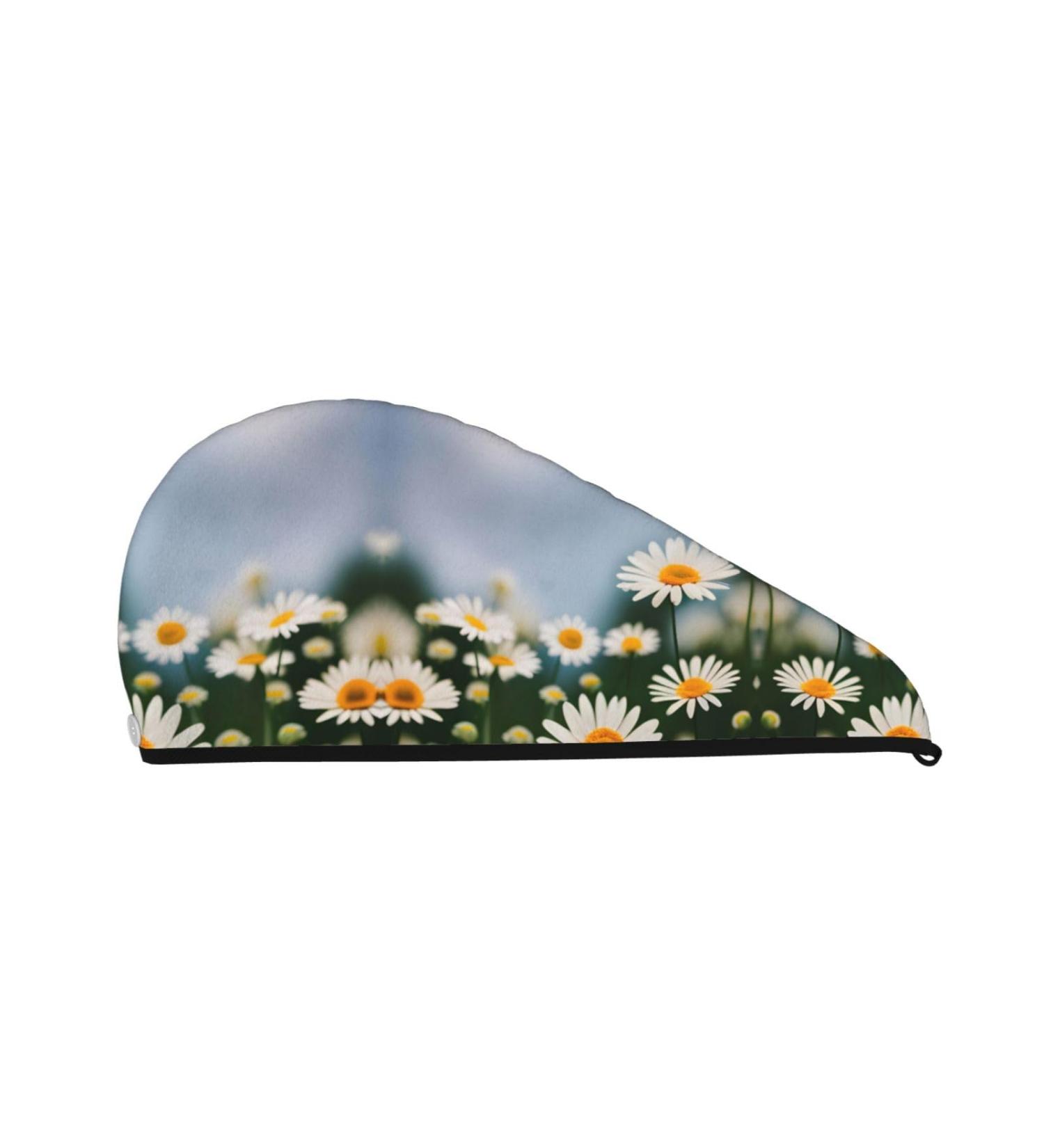Daisy Flowers Coral Velvet Dry Hair Cap | Quick-Dry Hair Towel Wrap for Men & Women | Ideal for Travel & Home - Buy Online on GoSupps.com