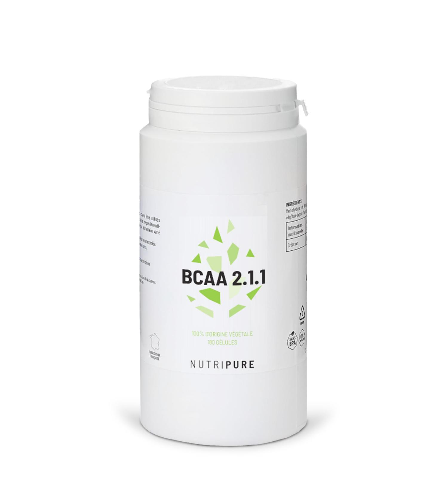 Nutripure | BCAA 2.1.1 Vegan 100% Pure | Natural & Vegetable Origin | Essential Amino Acids Ideal for Bodybuilding and Endurance During Exercise | 180 Capsules | Made in France - Buy Online on GoSupps.com