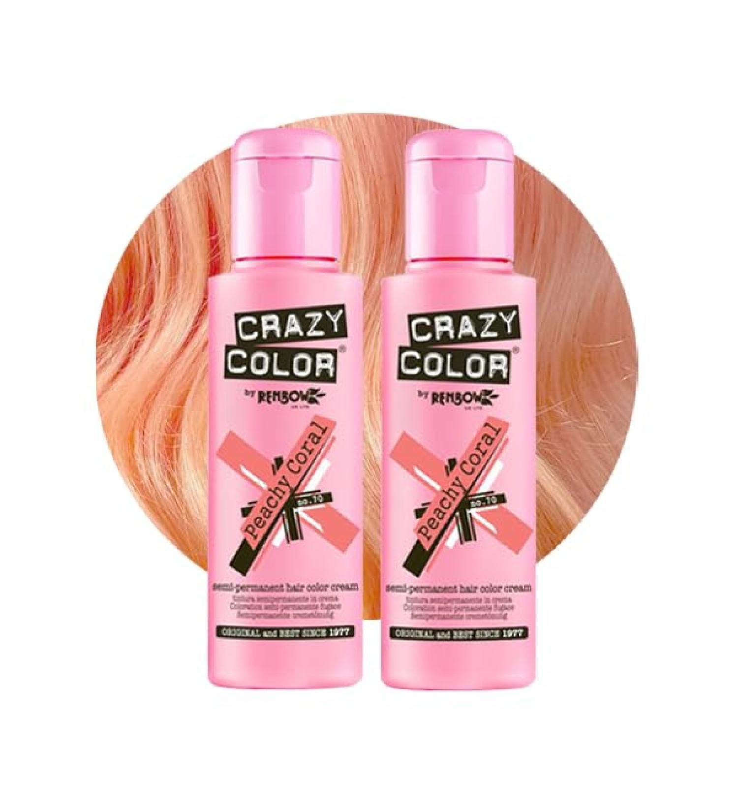 Crazy Color Vibrant Peachy Coral Semi-Permanent Duo Hair Dye. Highly Pigmented Pinky Peach Conditioning & Oil Nourishing Vegan Formula | No Bleach or Ammonia | 200ml - Buy Online on GoSupps.com