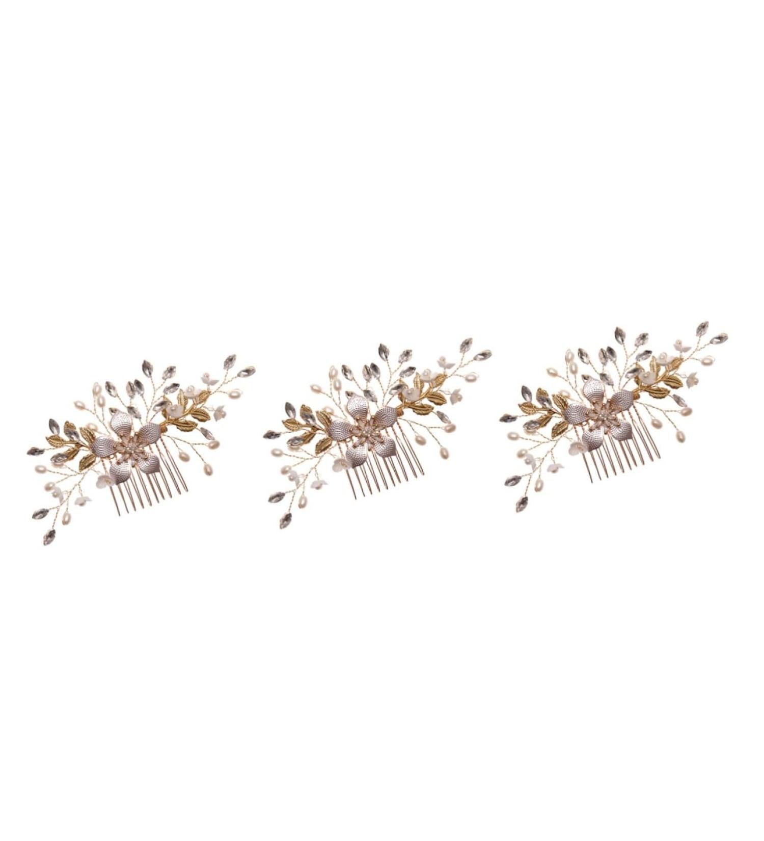 minkissy pearl hair comb Wedding Headpiece Wedding Flower Hair Comb bridal leaf flower hair wedding hair clips for brides Bride Wedding Headdress Metal crystal Comb - Buy Online on GoSupps.com
