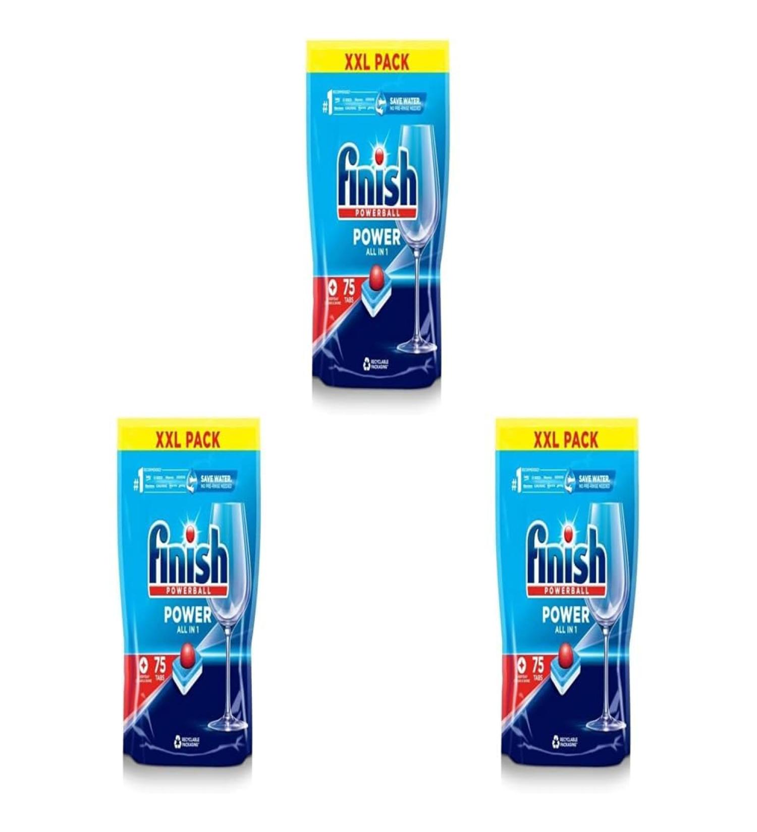 Finish Power All in One Dishwasher Tablets | Scent : Regular | Size: Total 75 Dishwasher Tabs |for Sparkling Clean 1st Time (Pack of 3) - Buy Online on GoSupps.com