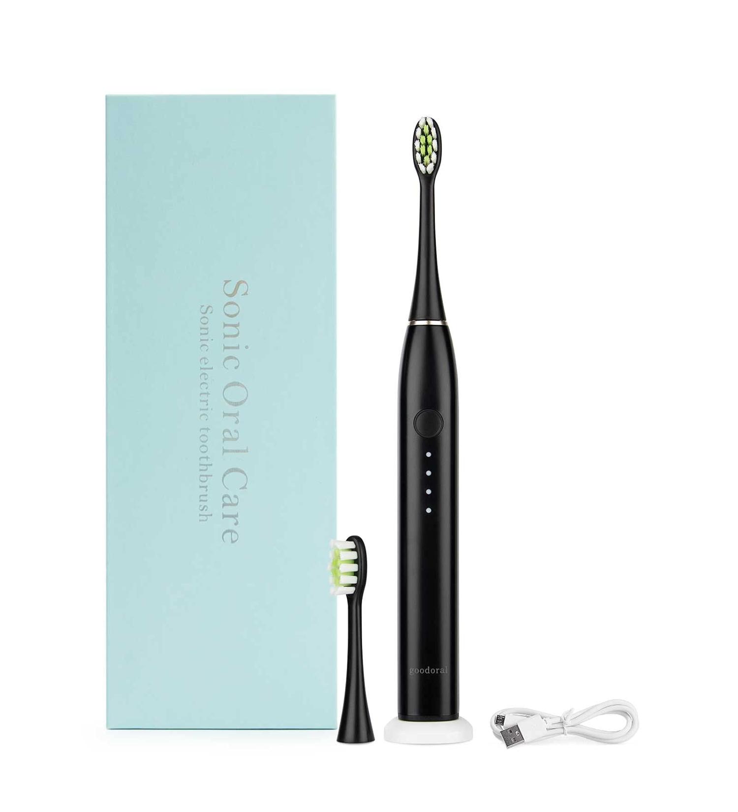 NC Sonic Electric Toothbrush - Powerful Rechargeable Waterproof Toothbrush for Adults & Kids with 2 Brush Heads - Black - Buy Online on GoSupps.com