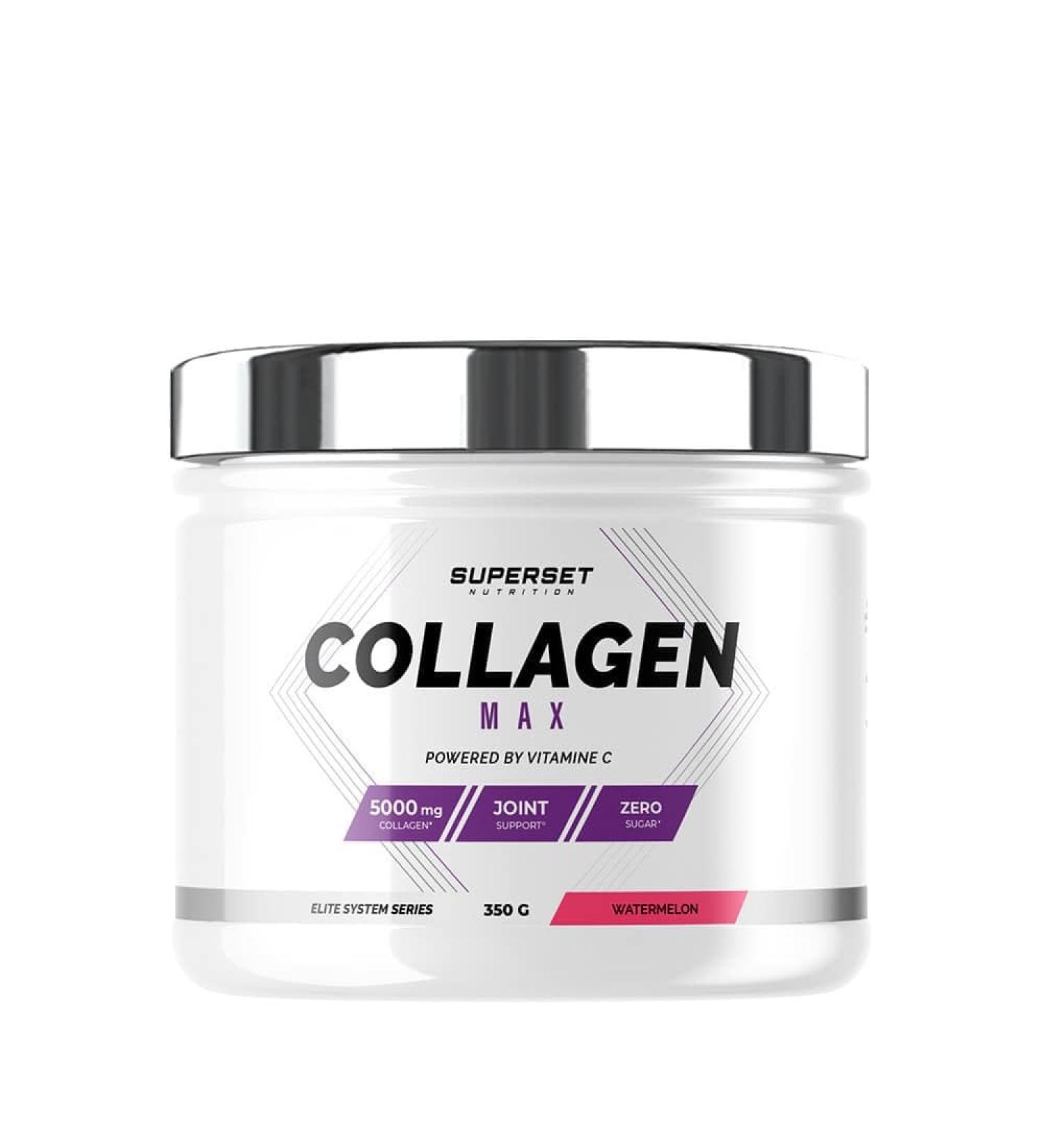 Superset Nutrition - Collagen Max (350g) - 71% Peptan Type I Hydrolyzed Collagen - Enriched with Vitamins C B3 and B8 - Joint Support & Skin Beauty - Watermelon - Buy Online on GoSupps.com