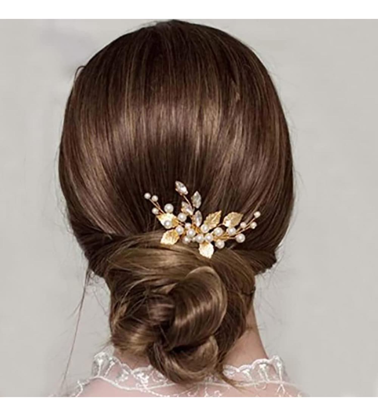 JUSTUSNX Gold Bride Wedding Headpiece Pearl Hair Pins Accessories Bridal Crystal Flower Hair Pieces for Women and Girls - Buy Online on GoSupps.com