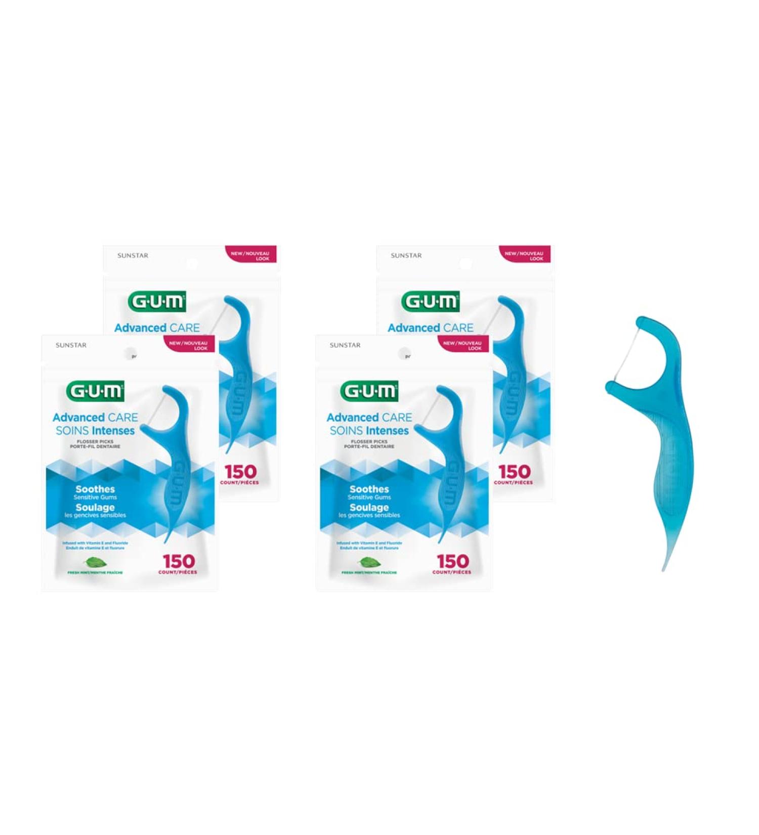 GUM Advanced Care Flossers Fresh Mint with Vitamin E & Fluoride - 600 Flossers (4 packs) - Buy Online on GoSupps.com