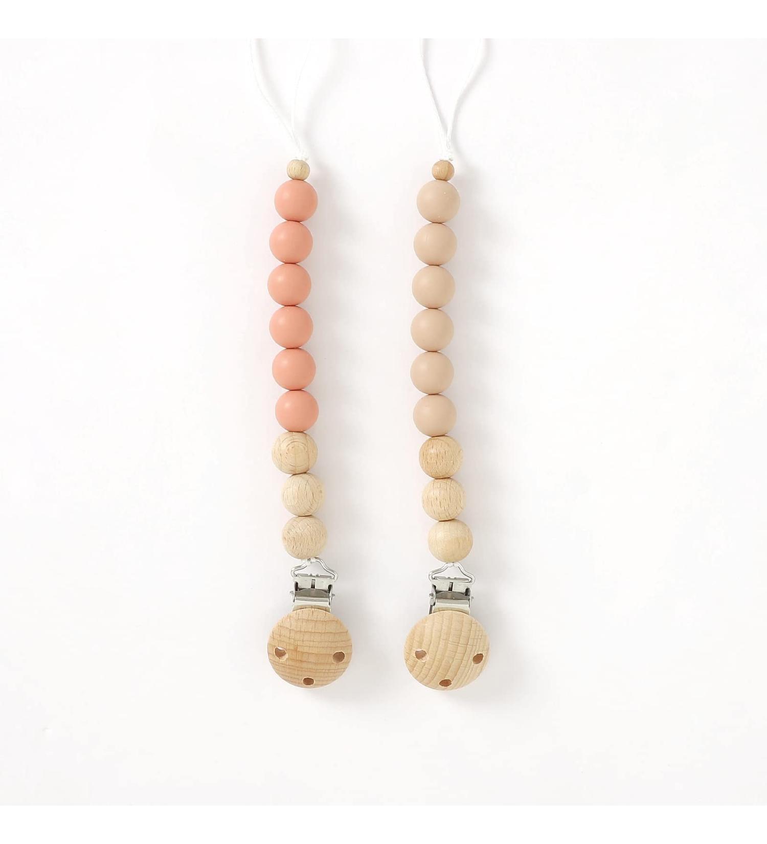 Blumie Dummy Clips Set of 2 for Baby | Silicone Pacifier Holder for Boys and Girls (Pink & Beige) | BPA Free Soother Chains - Buy Online on GoSupps.com