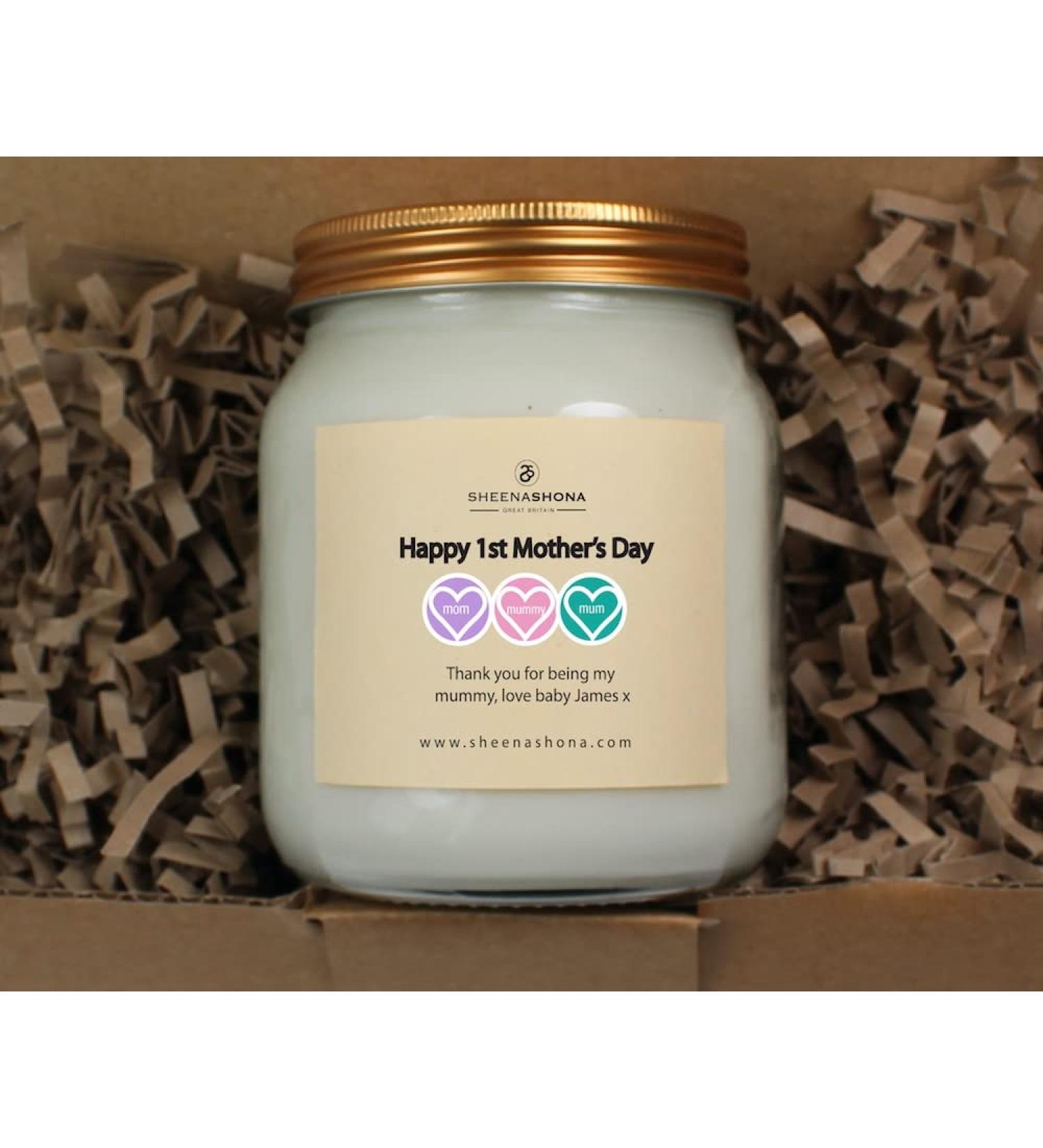 Happy 1st Mother's Day Personalised SOYA Wax Honey Jar Candle (Lemongrass & Ginger Large) - Buy Online on GoSupps.com