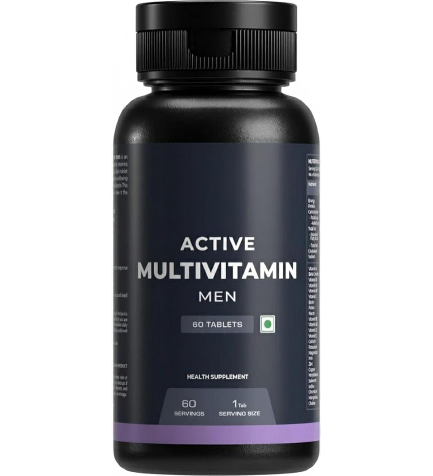Active Multivitamin for Men - 60 Tablets | 25 Vital Vitamins & Minerals with Zinc Vitamin C D and B12 | Enhances Energy Stamina & Immunity - Buy Online on GoSupps.com