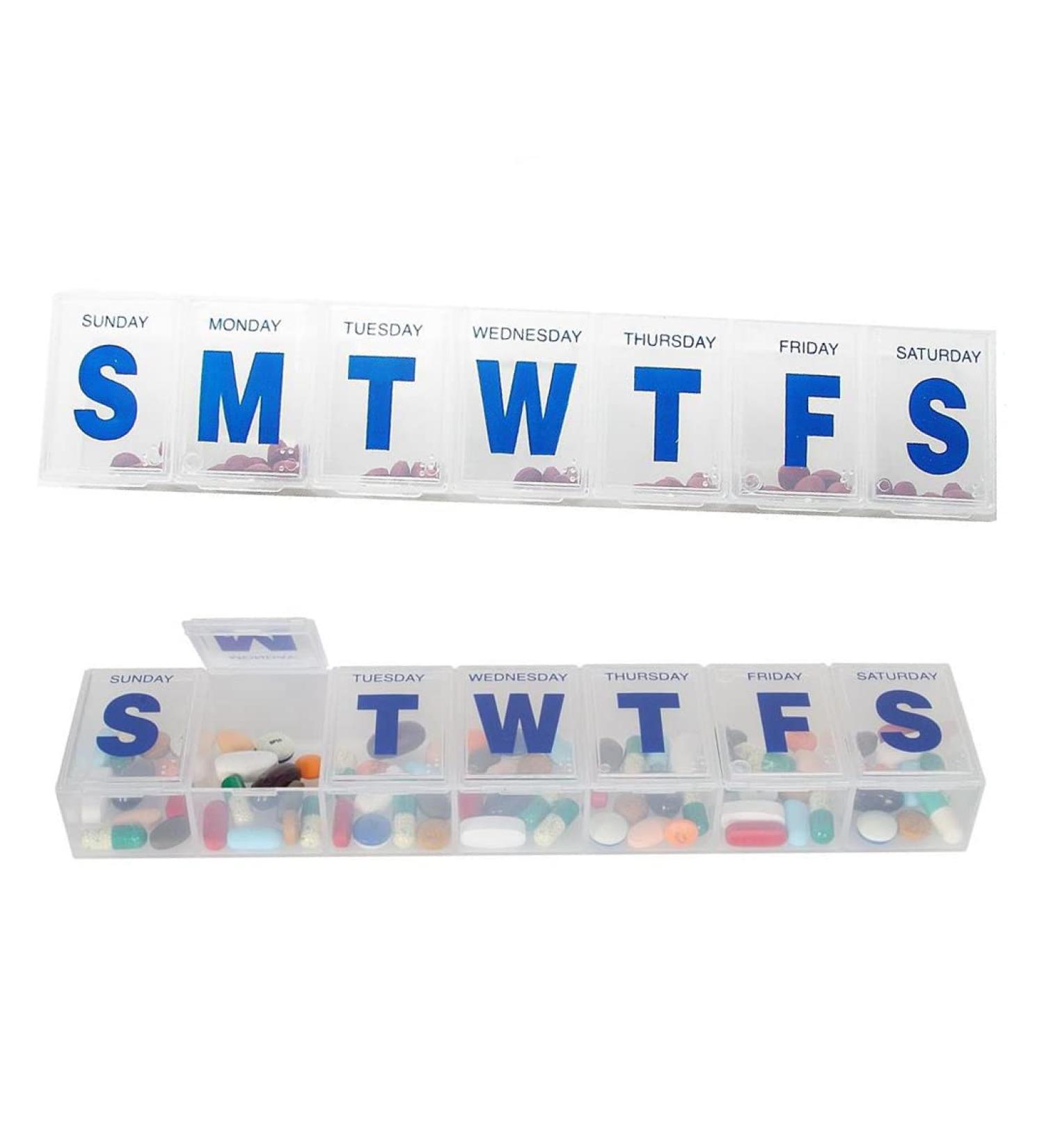 EZY DOSE 3XL Jumbo Weekly Pill Organizer - 7-Day Medicine & Vitamin Box Easy Open White Translucent - 2 Pack - Buy Online on GoSupps.com