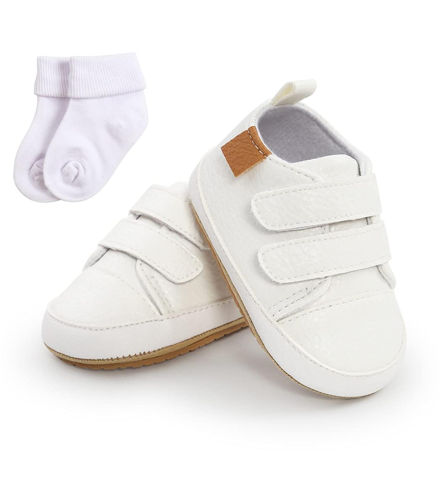 Baby PU Leather Sneakers | Anti-Slip First Walking Shoes for Boys & Girls 12-18 Months | With Socks | 0-18 Months - Buy Online on GoSupps.com