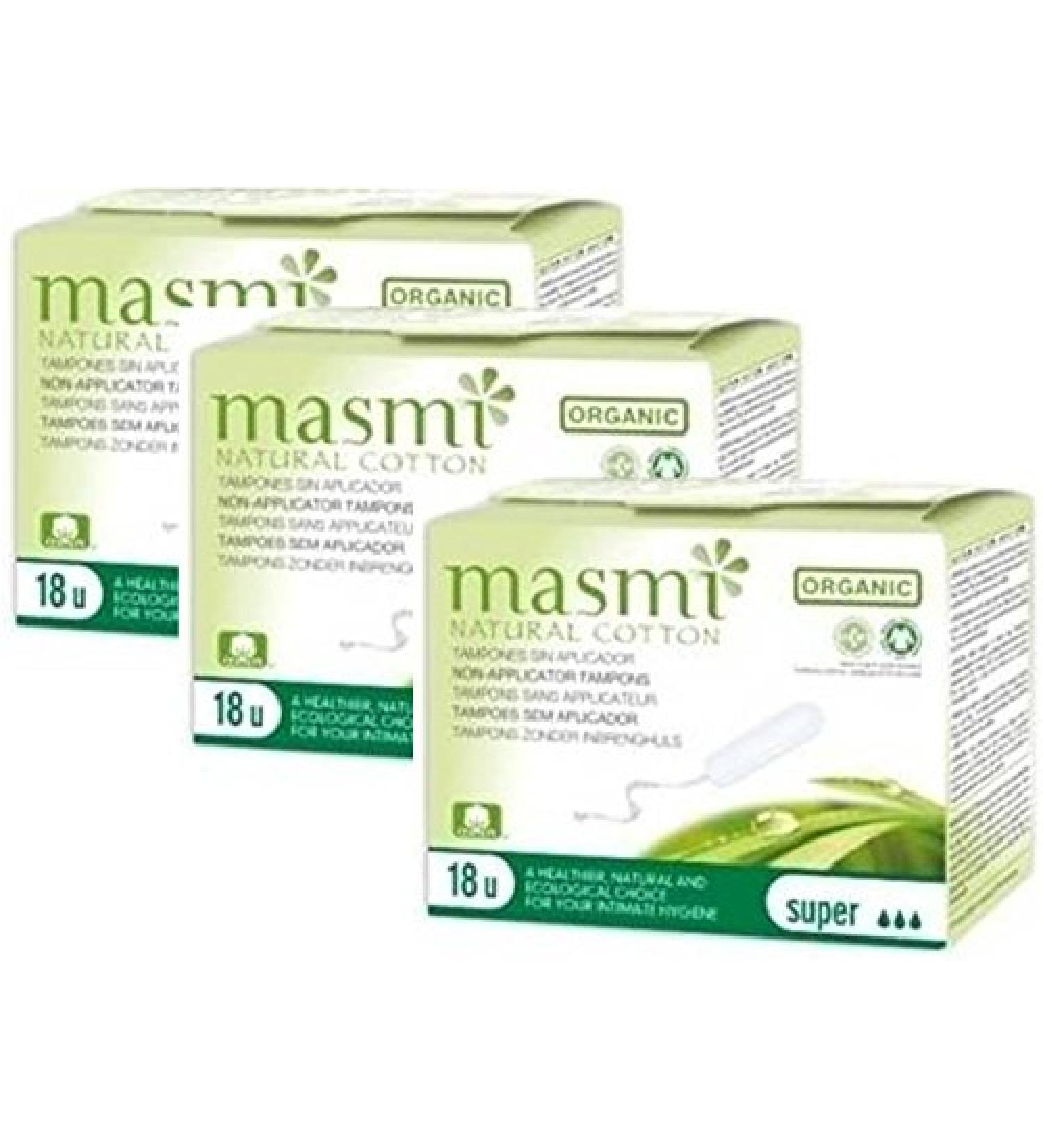Masmi Organic Tampons 3-Pack made from certified organic cotton - Super