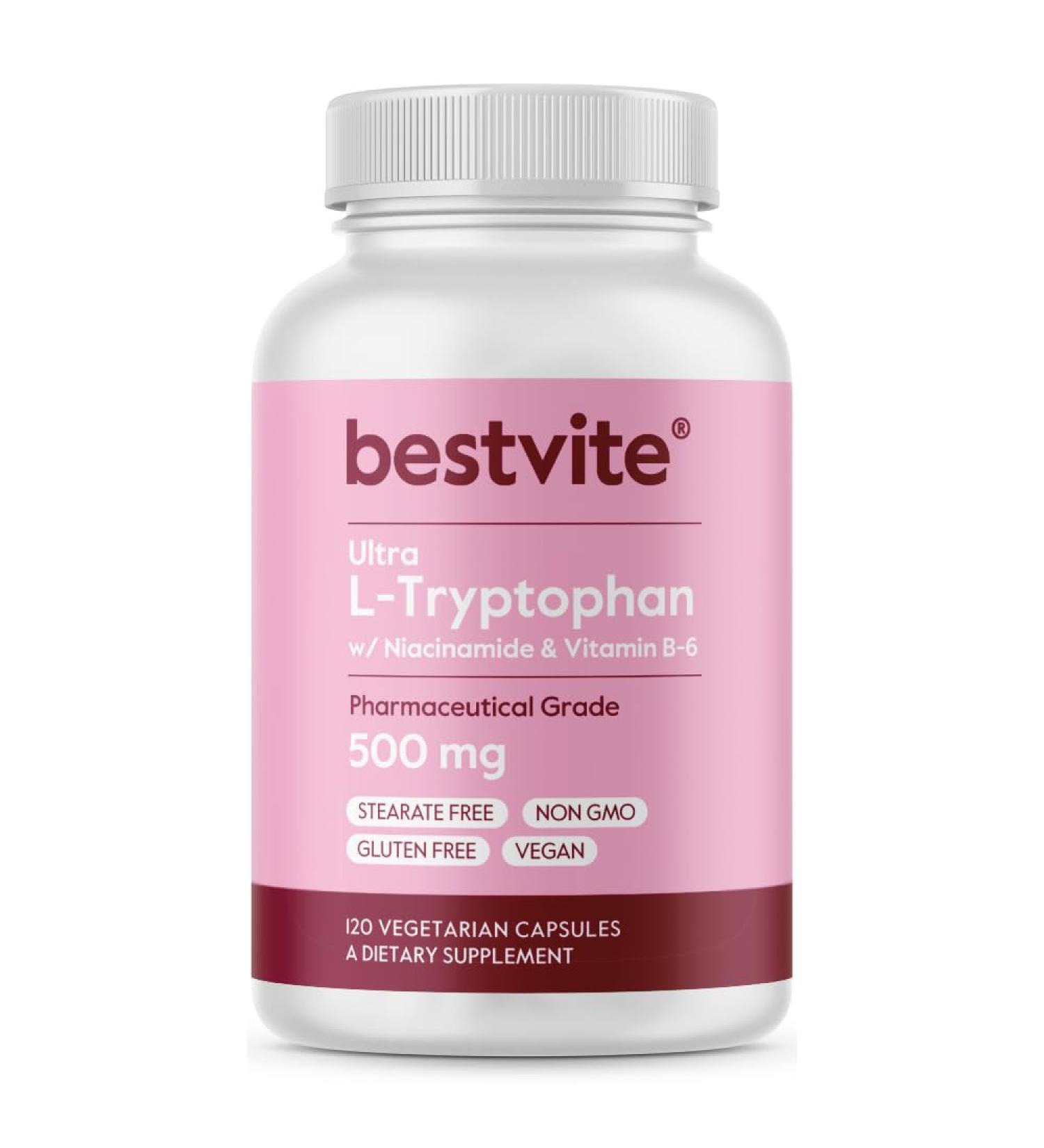 BESTVITE L-Tryptophan 500mg with B3 & B6 (120 Vegetarian Capsules) No Fillers No Stearates - Buy Online on GoSupps.com
