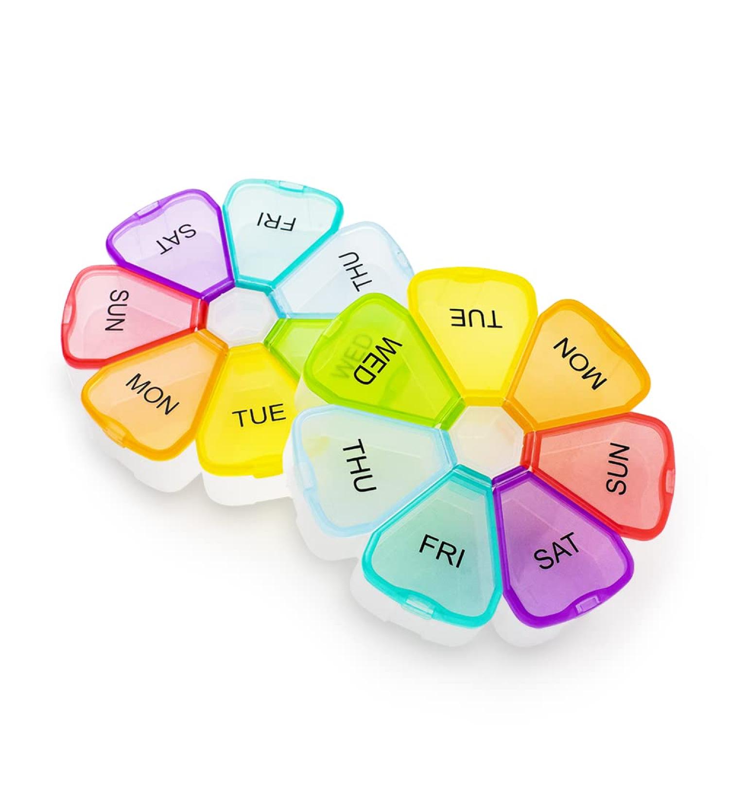 Bywocn Weekly Pill Organizer 2 Pack - Portable 7 Day Pill Box with Large Compartments - Flower Design Medicine Organizer for Vitamins and Supplements - Buy Online on GoSupps.com
