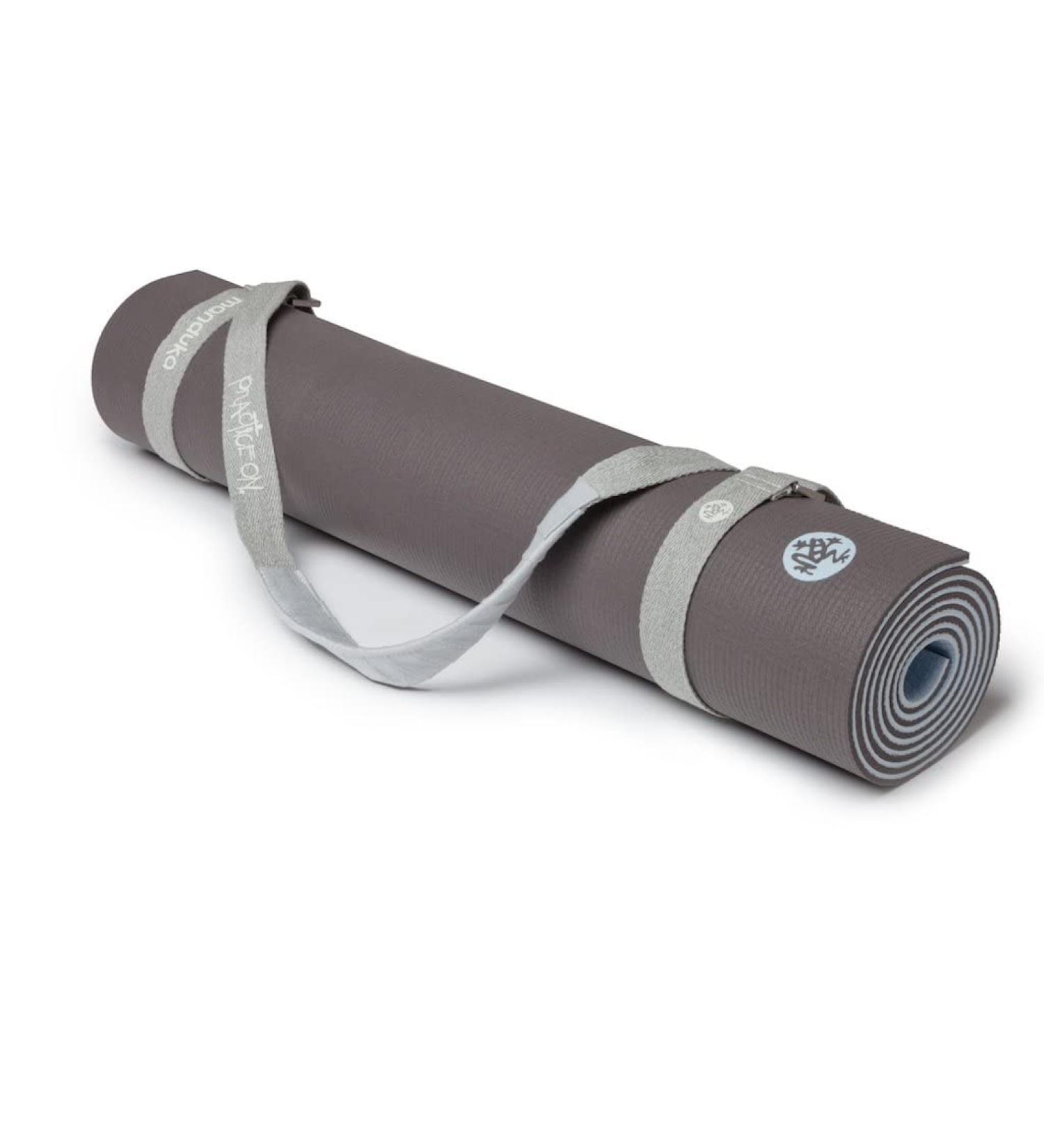 Manduka Yoga Mat Carrier - Eco-Friendly Cotton, Hands-Free Design, Heather Grey, Fits All Mat Sizes 68x1.5 - Bliss for Convenient Yoga Commutes - Buy Online on GoSupps.com