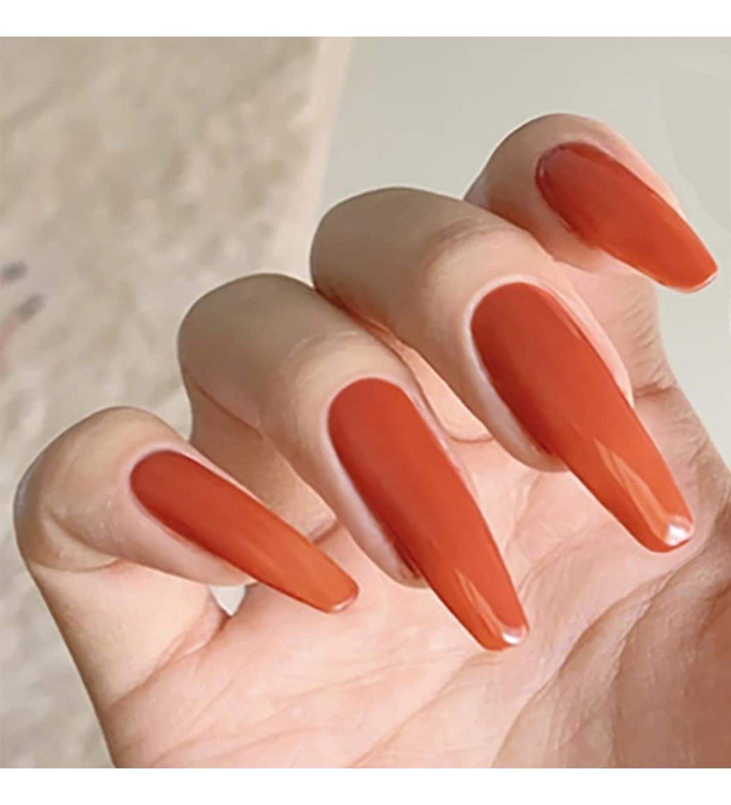 Brishow Coffin Artificial Nails - Long Ballerina Press-On Acrylic Nails 24 Full Cover Pieces for Women & Girls - Buy Online on GoSupps.com