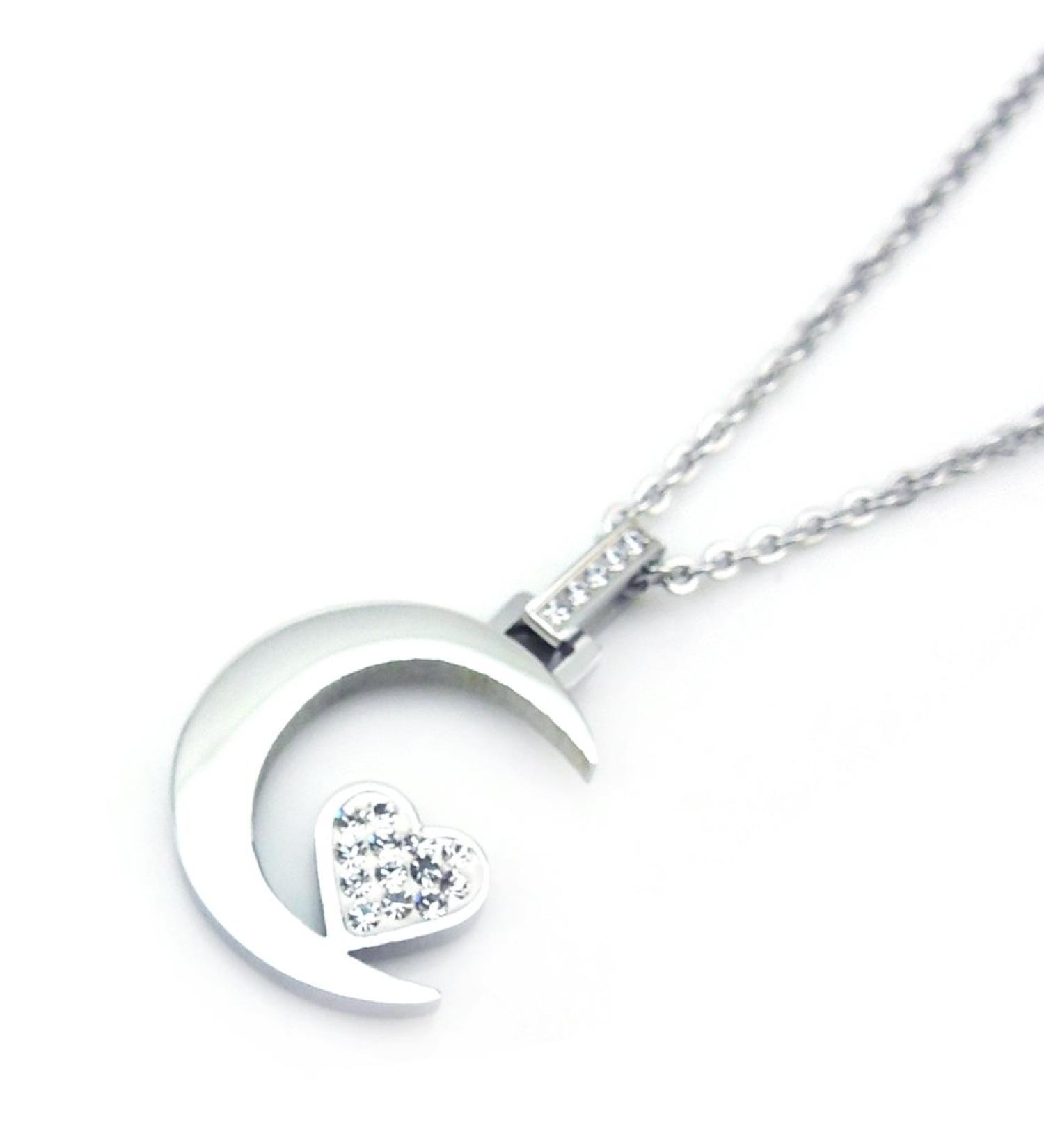 Premium moon Energy magnetic jewelry pendant with Zenturio Herz Swarovski crystals with intermediate pieces + members chain energetix 4you 2331