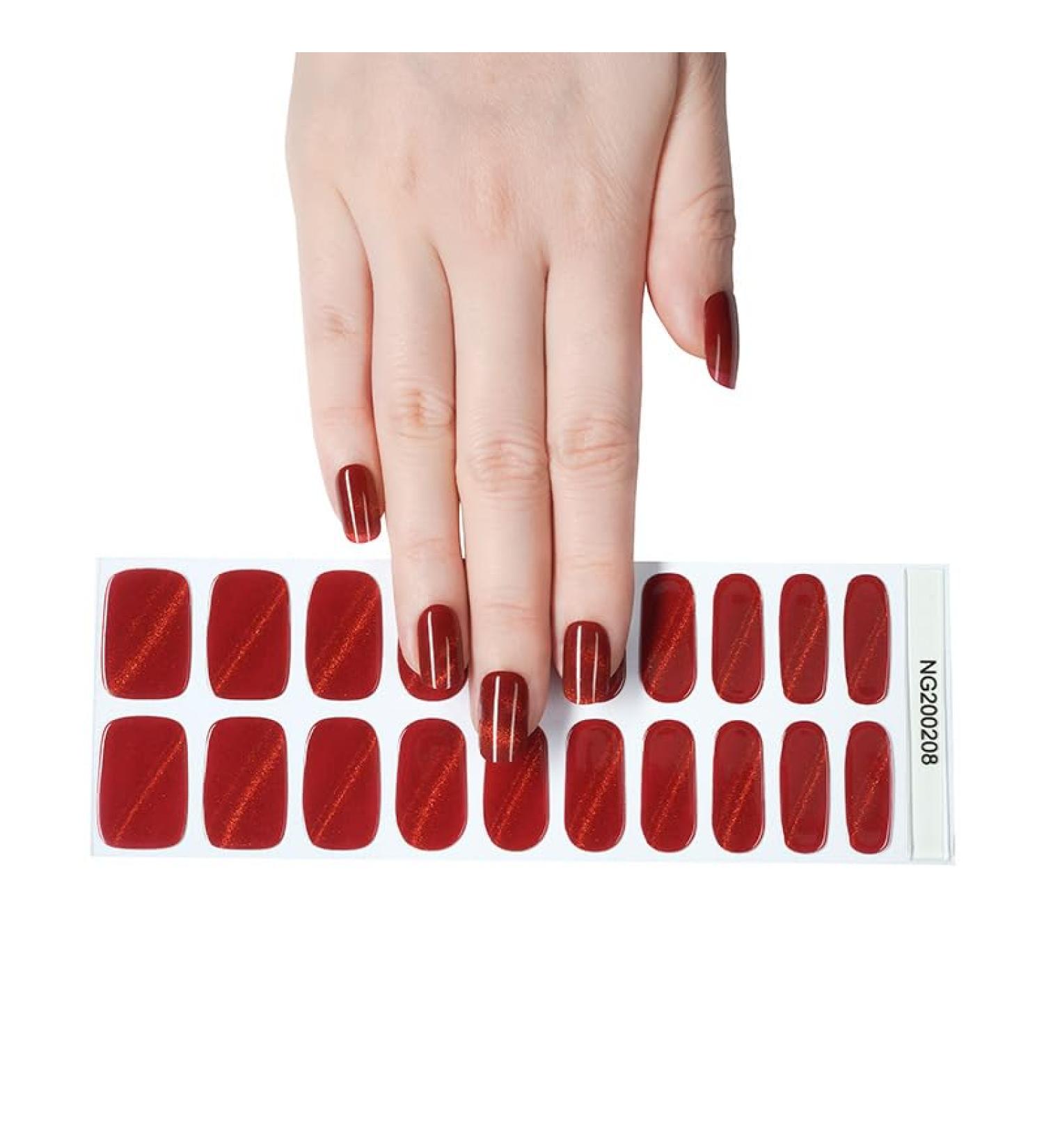 Semi Cured Gel Nails Strips 20 Stickers Nail Wraps Soft Self-Adhesive Gel Nail Stickers Salon-Quality Gel Nail Strips for Nails French Tip Manicure UV/LED Lamp Required (208-Cat Eye Red) - Buy Online on GoSupps.com