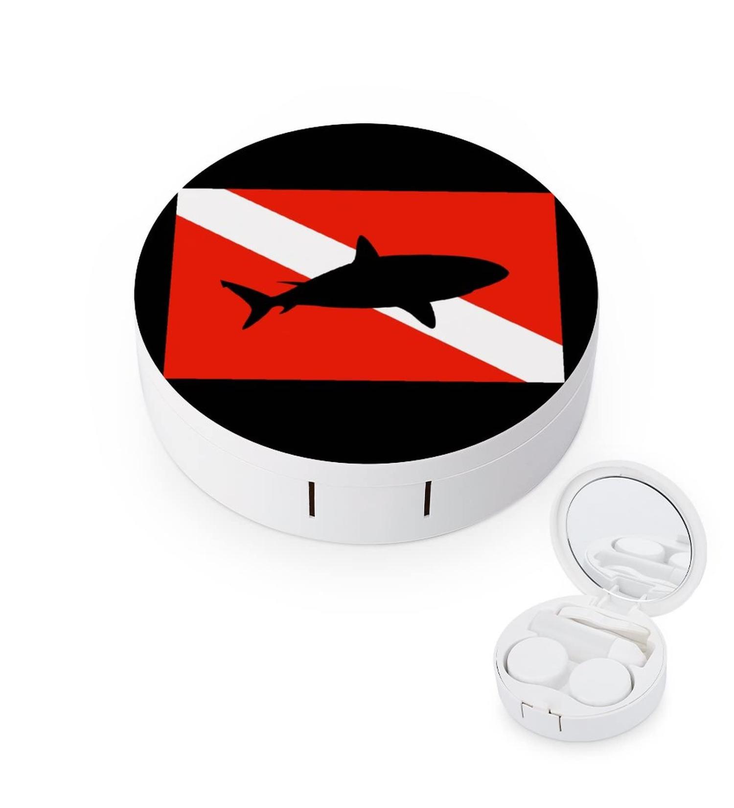 Scuba Diving Shark Round Case For Contact Lens Kit Storage Box with Mirror Printed - Buy Online on GoSupps.com