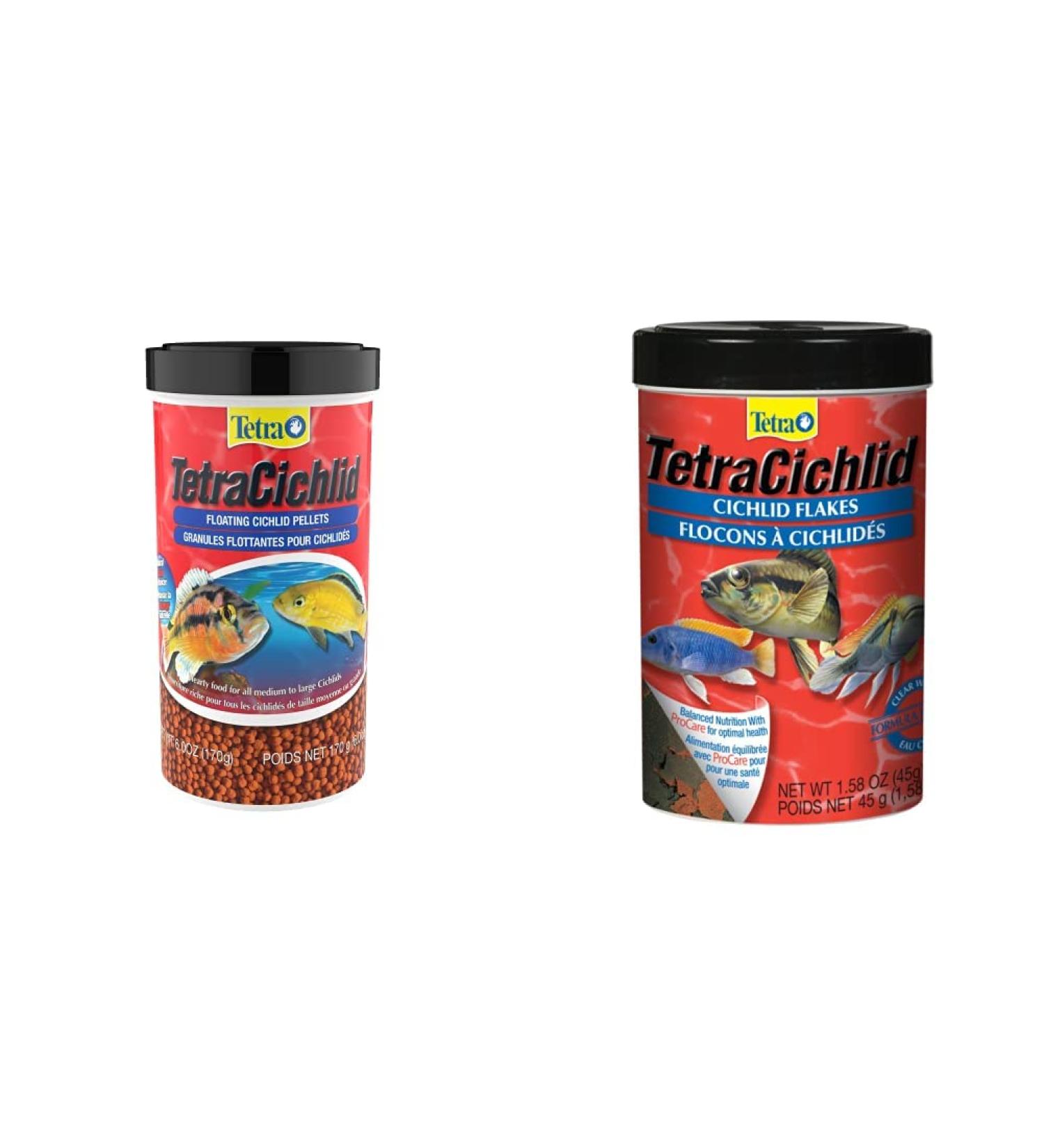 Tetra Cichlid Floating Pellets 6oz + Tetra Cichlid Flakes 1.58Oz (Bilingual)
