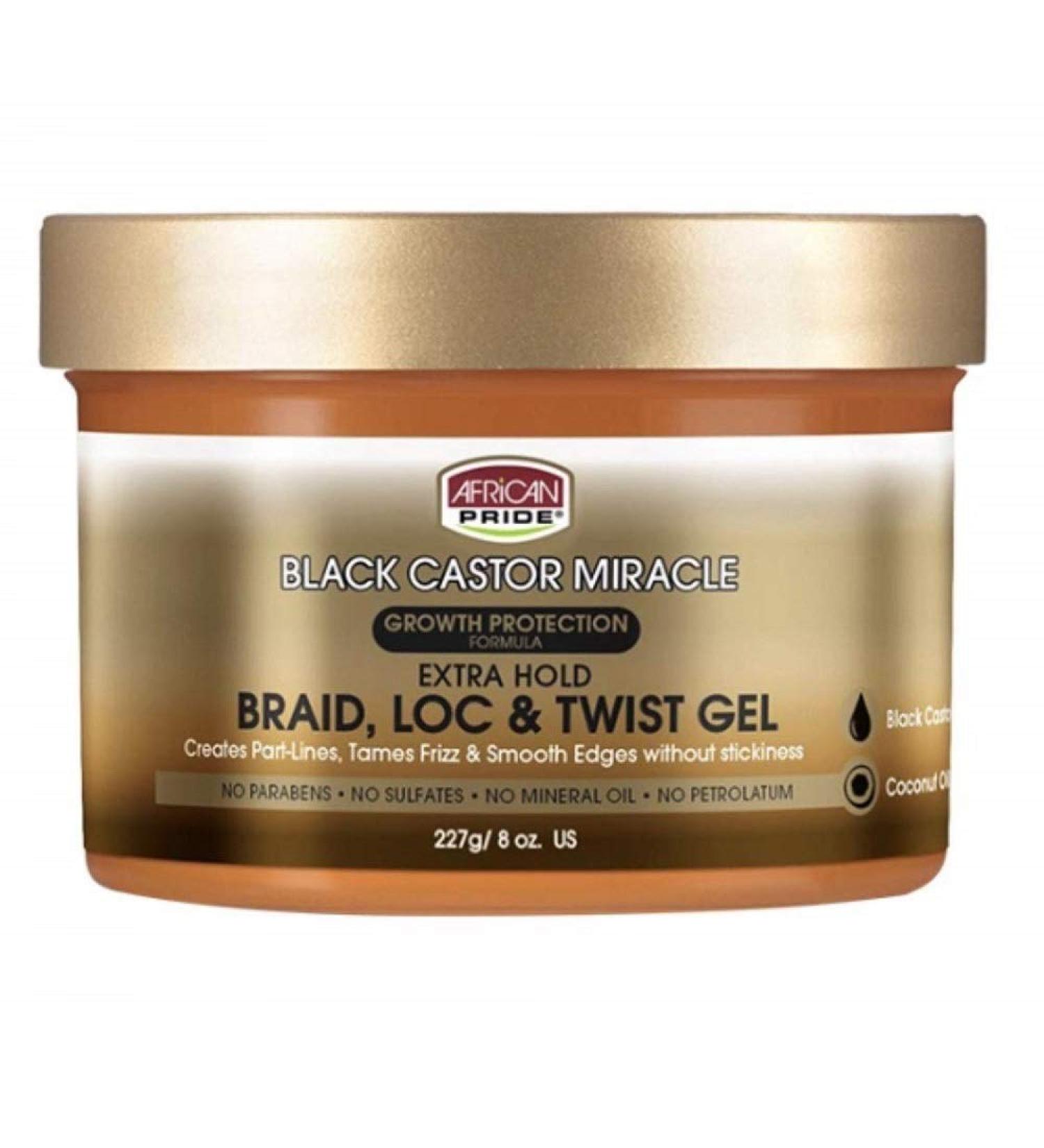 African Pride Black Castor Miracle Extra Hold Braid  Loc and Twist Gel  8 oz