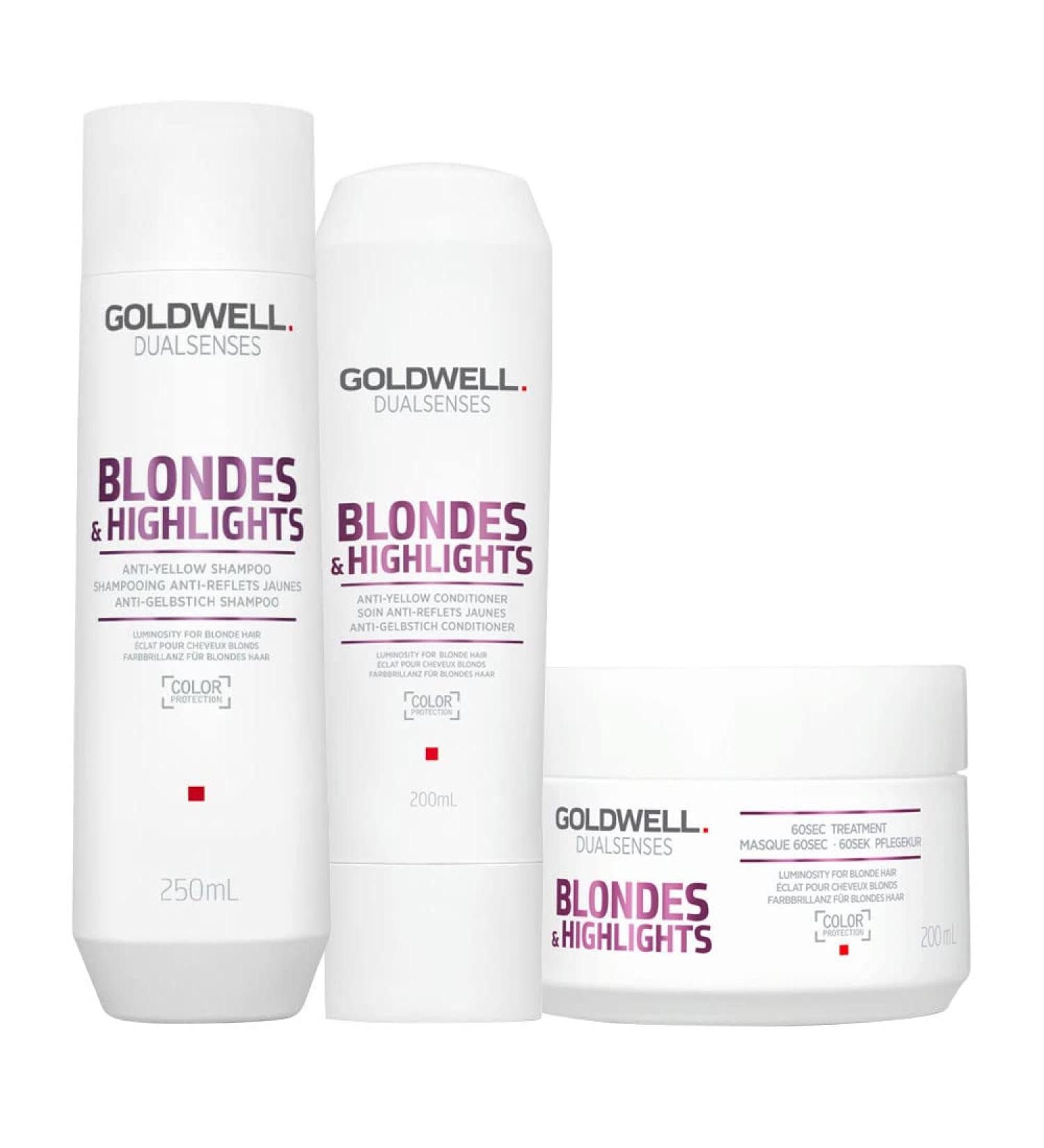 Goldwell Dualsenses Blonde & Highlights Anti-Yellow Shampoo 250ml Conditioner 200ml 60Sec Treatment