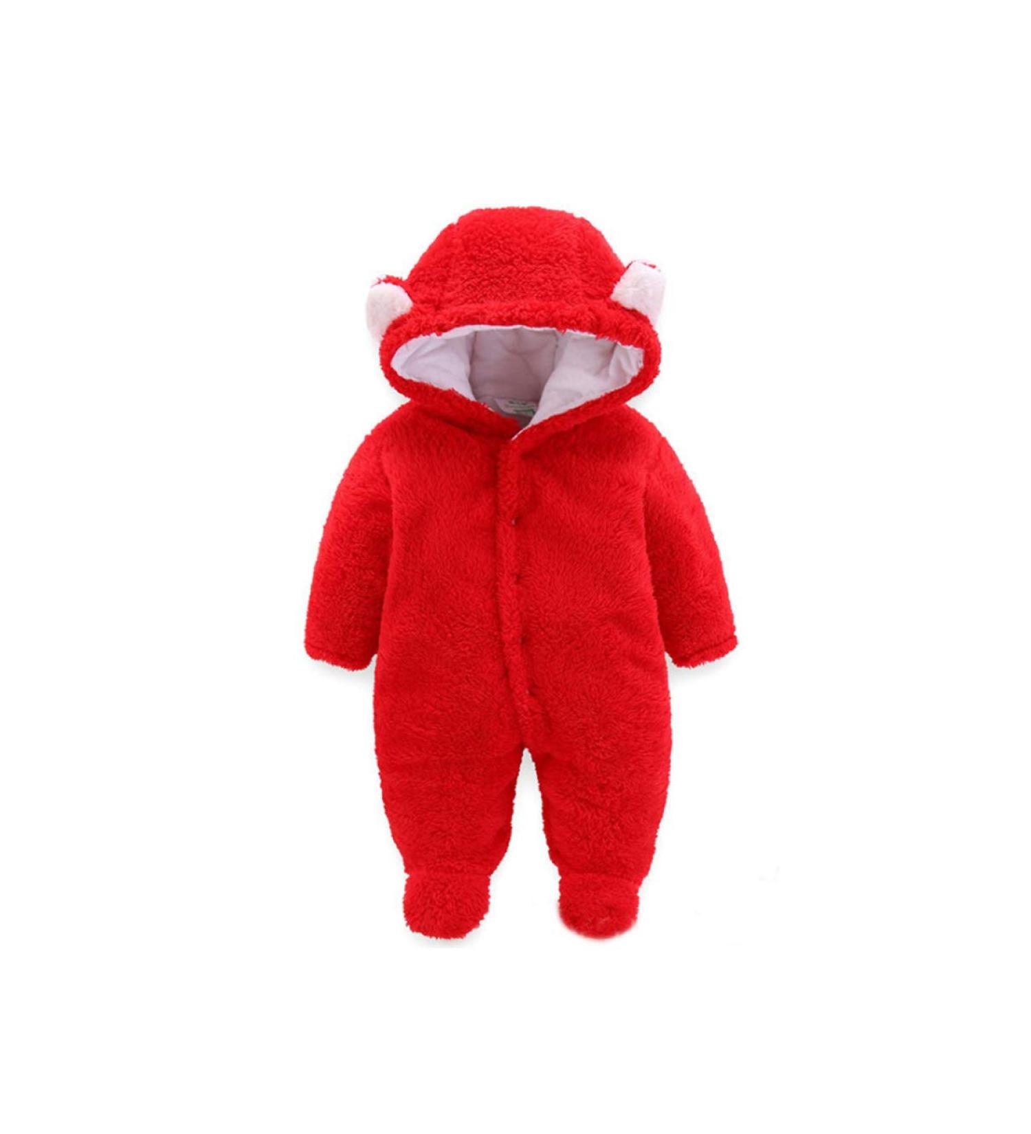 Voopptaw Warm Baby Winter Jumpsuit Fleece Romper Suits Cute Thick Bear Snowsuit for 0-12months 6-9 Months Red