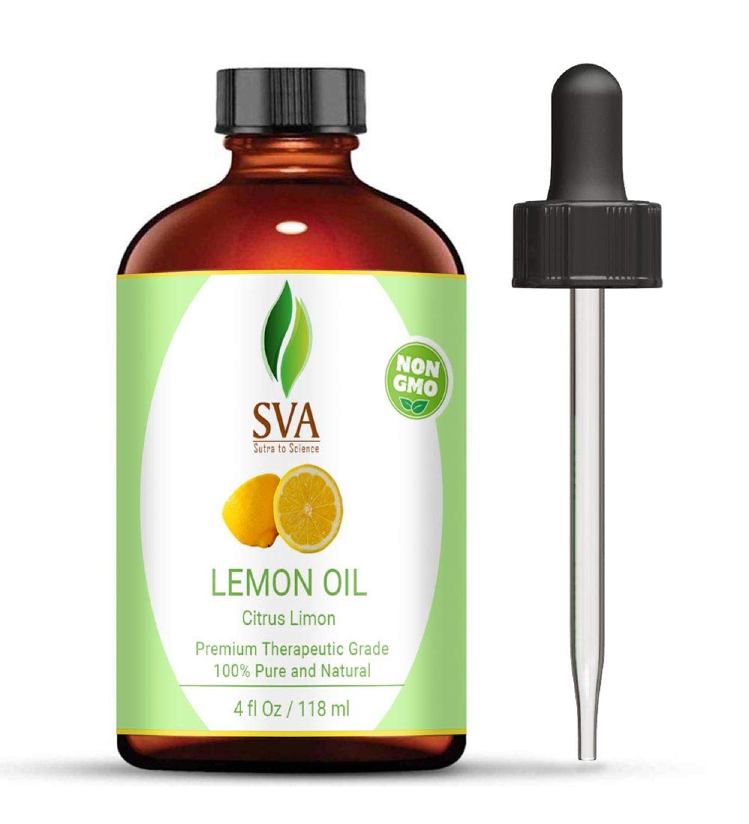 SVA 100% Pure Cold Pressed Lemon Essential Oil 4 OZ (118 ML) - Virgin/Unrefined for Hair, Skin Care, Aromatherapy - Buy Online on GoSupps.com