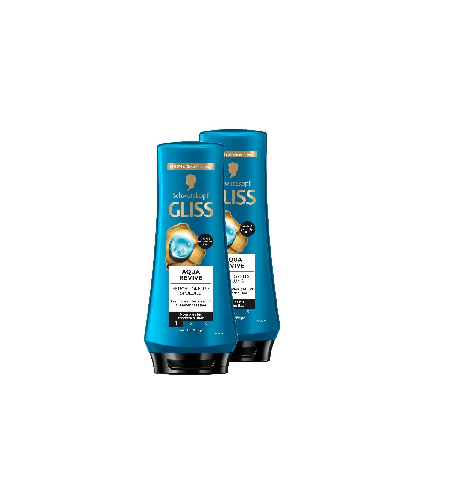 handle Gliss Conditioner Aqua Revive 2 x 200 ml hair conditioner with hyaluron complex and seaweed for normal to dry hair provides an extra portion of moisture and a healthy shine 200 ml 2er Pack - Buy Online on GoSupps.com