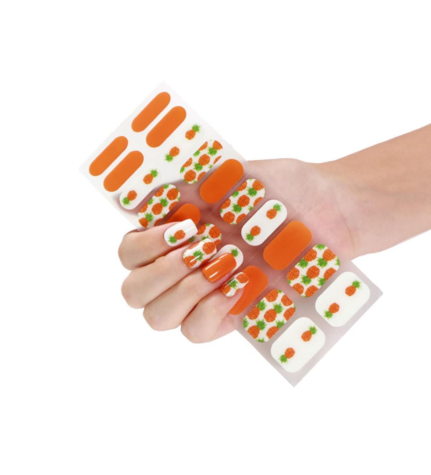 NCTCITY Gel Nail Polish Strips Stickers 20 Full Wraps Semi-Cured Nail Art Sticker Waterproof Self-Adhesive Gel Stickers Decals with Nail File for Cute Women Girls (Orange Pineapple) Bss-0061 - Buy Online on GoSupps.com