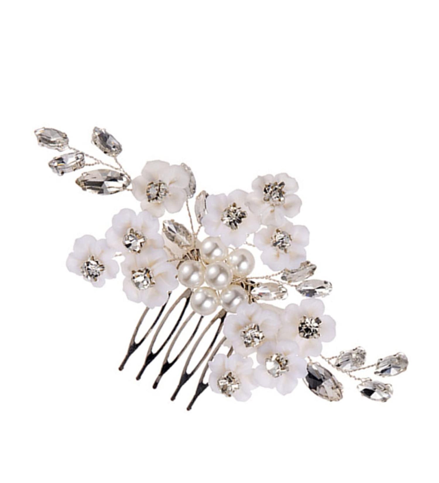 Housoutil Bridal Comb Wedding Hair Comb Hair Accessories for Girls Flower Hair Clip Wedding Ceremony Decorations Tiara White Pearl Bride Flower Head Color-preserving Copper Wire - Buy Online on GoSupps.com