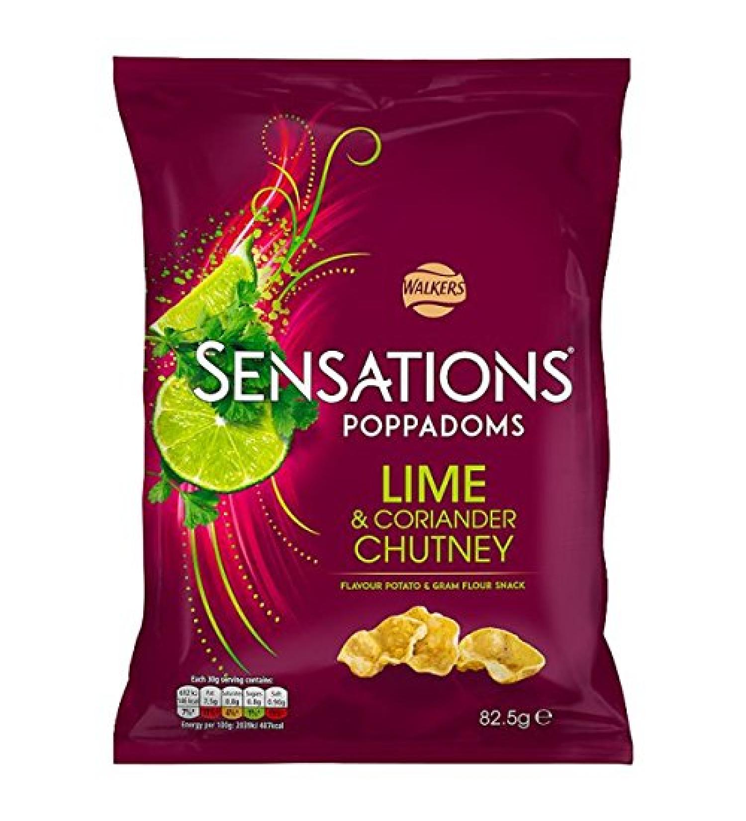 Sensations Walkers Sensations Poppadoms Lime & Chutney Snacks 82 5 g (lot de 9 x 82 5 g)