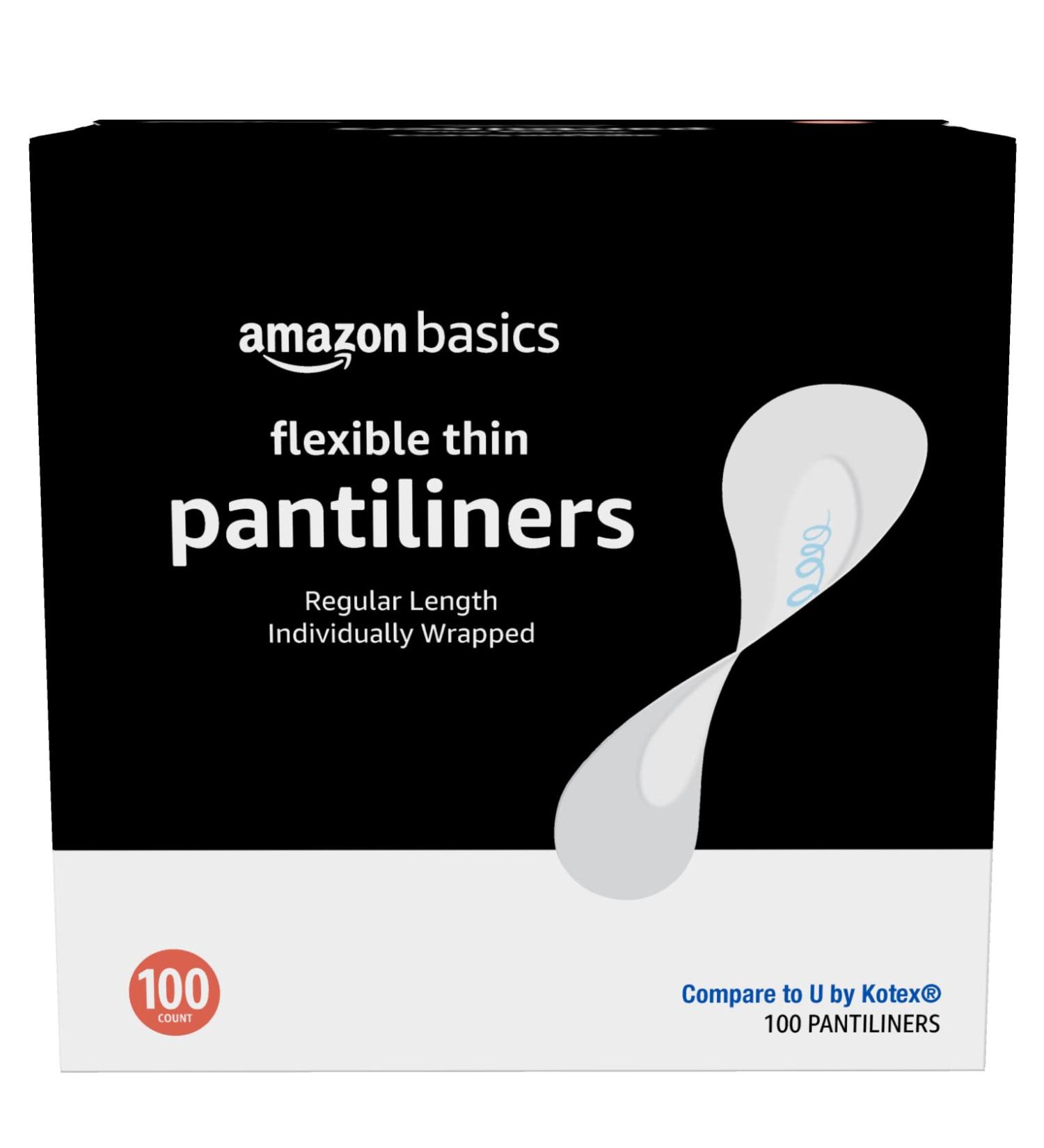 Amazon Basics Thin Pantiliners, Regular Length 100 Count - 1 Pack (Solimo), Pack of 1 - Buy Online on GoSupps.com