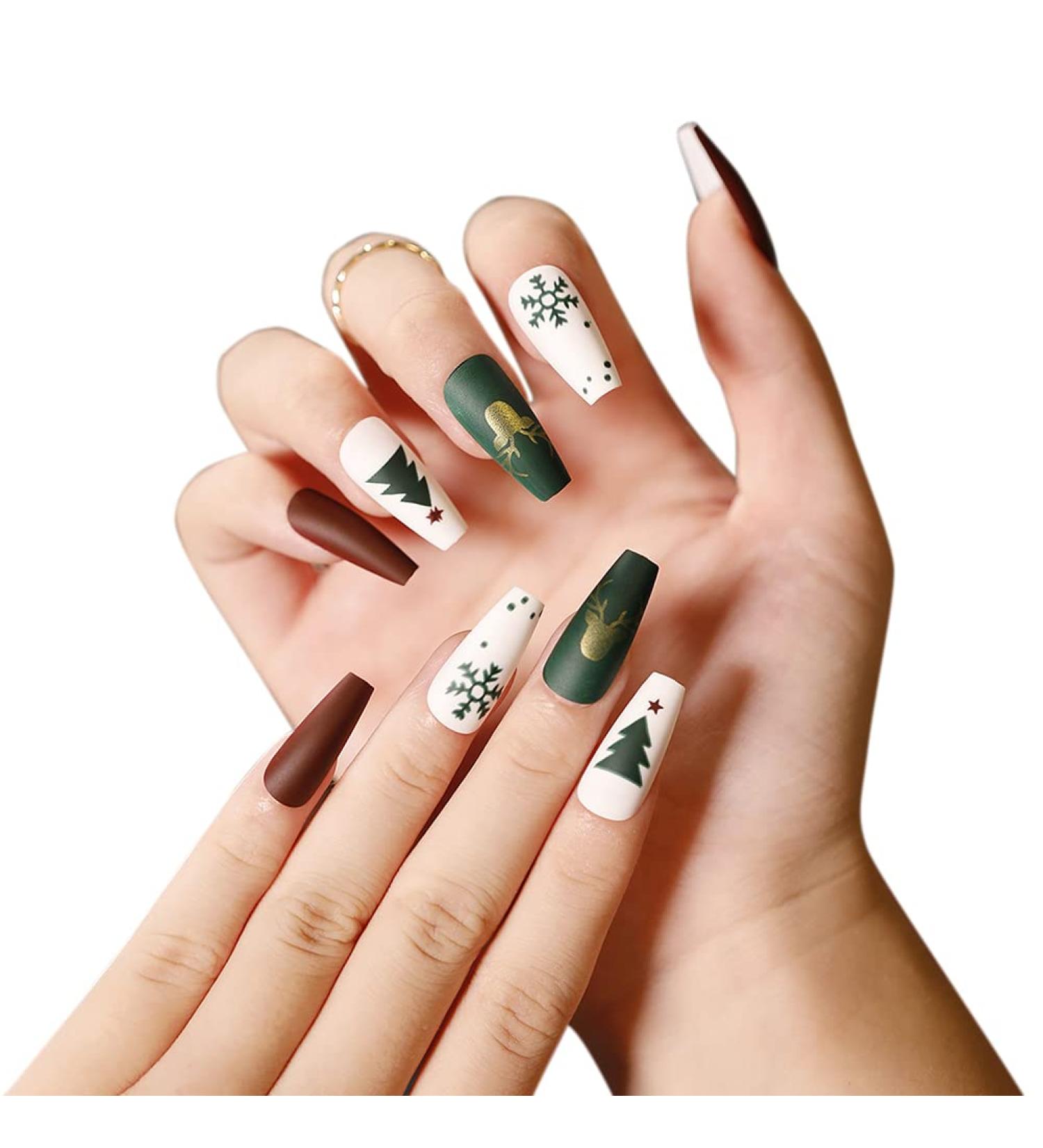 Christmas False Fingernails - Self-Adhesive Artificial Nails for Women & Girls | Full Coffin Nail Tips - Buy Online on GoSupps.com