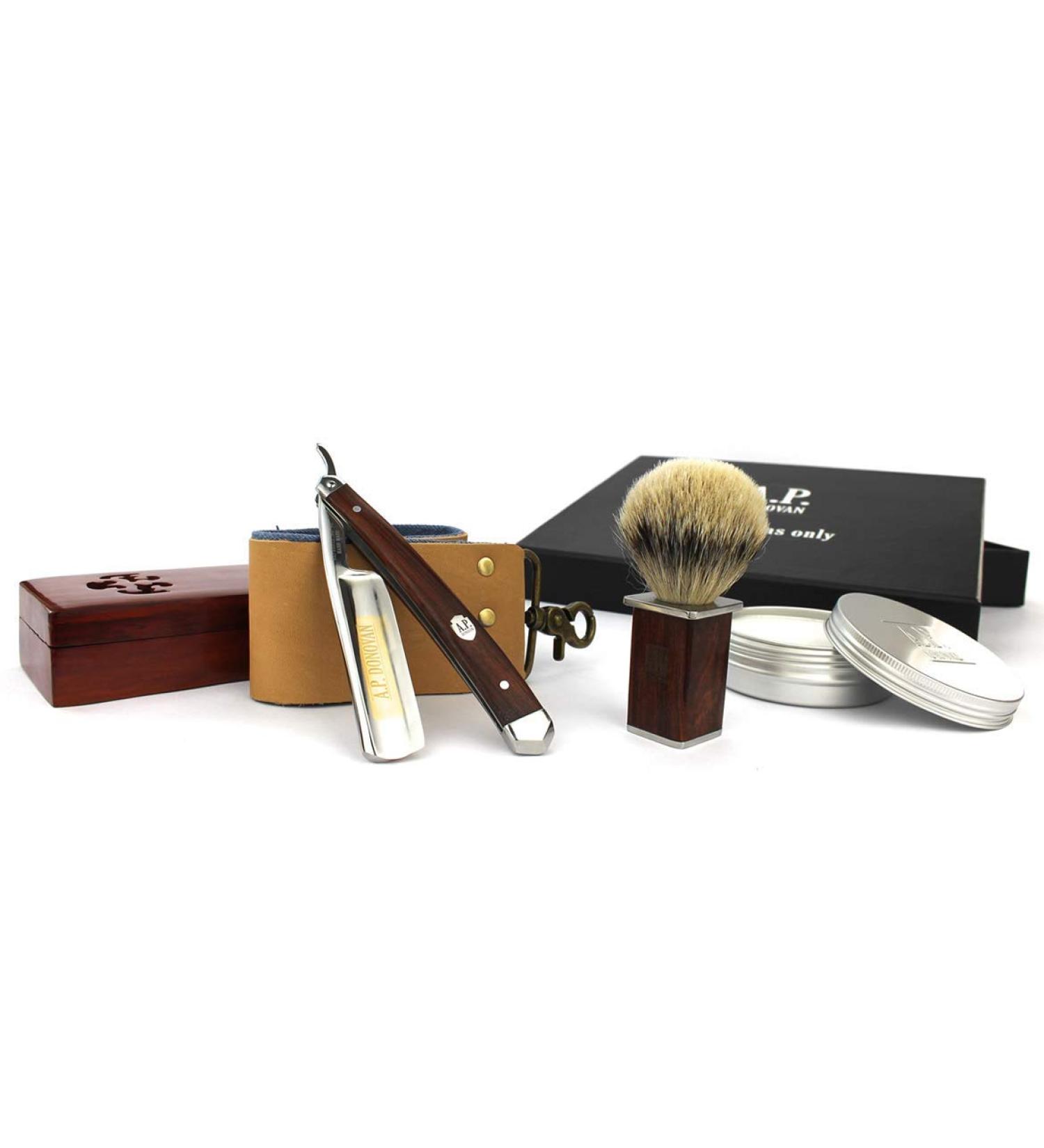A.P. Donovan Razor Set - Personalized Engraved Mahogany Shaving Brush & Soap Gift Set | International Shipping - Buy Online on GoSupps.com